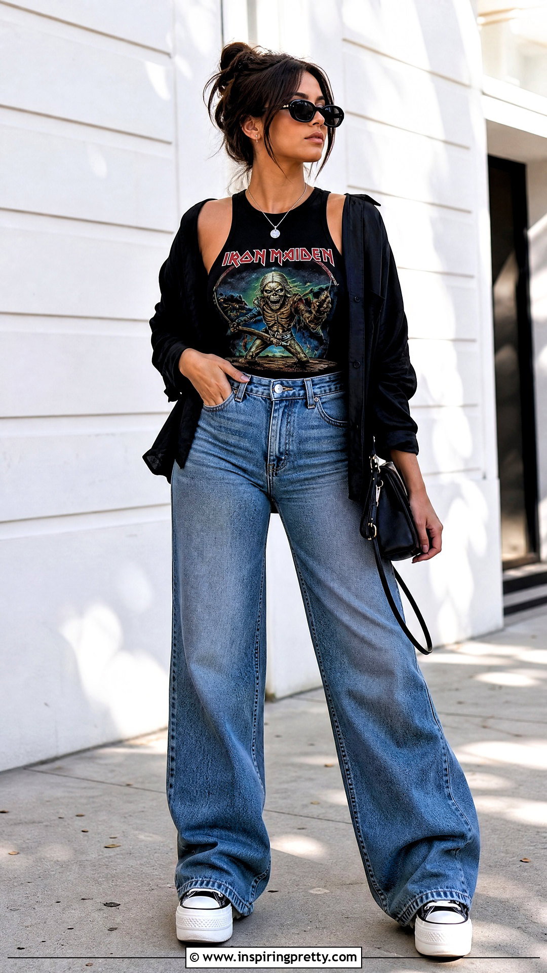 Iron Maiden Tank Top With Wide Leg Jeans - 25 iron maiden tank top outfit ideas