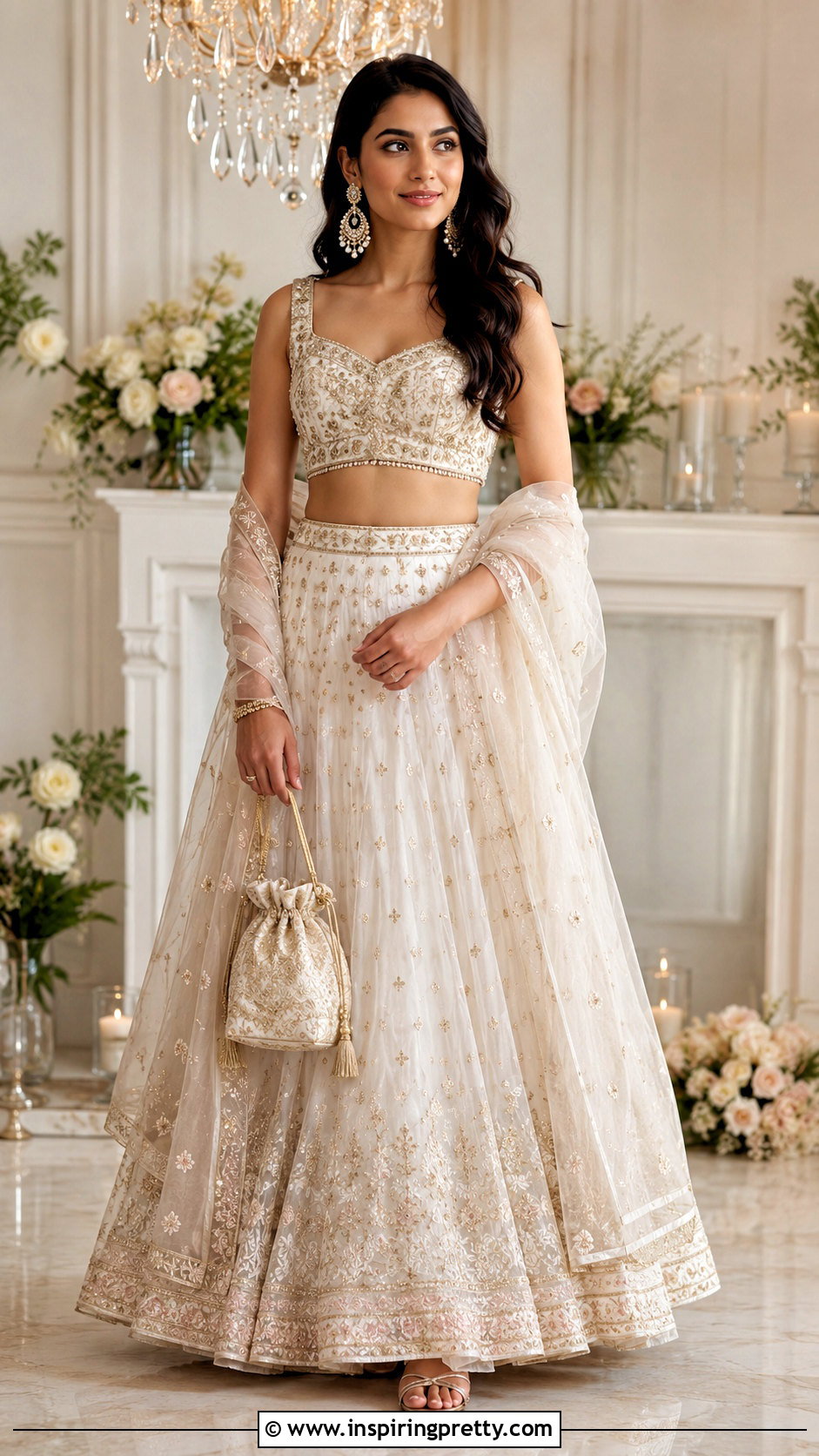Ivory And Gold Skirt Crop Top For Engagement - 20 skirt crop top outfit indian weddings