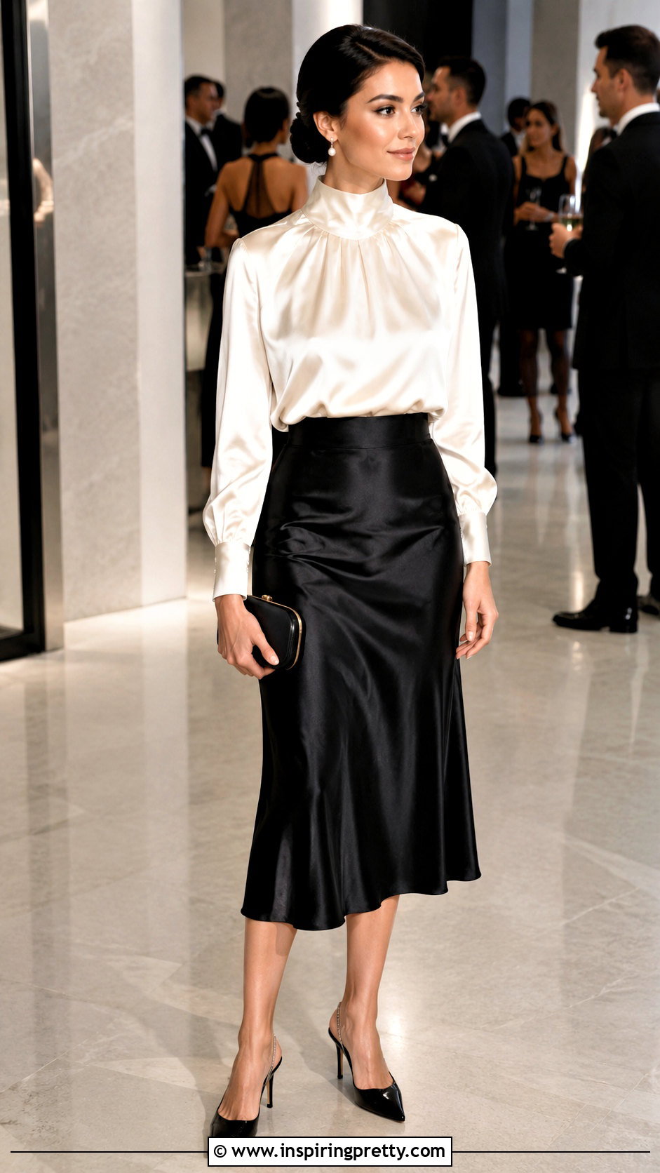Ivory Audrey Hepburn Blouse With Satin Midi Skirt - 25 Audrey Hepburn Tops outfit ideas