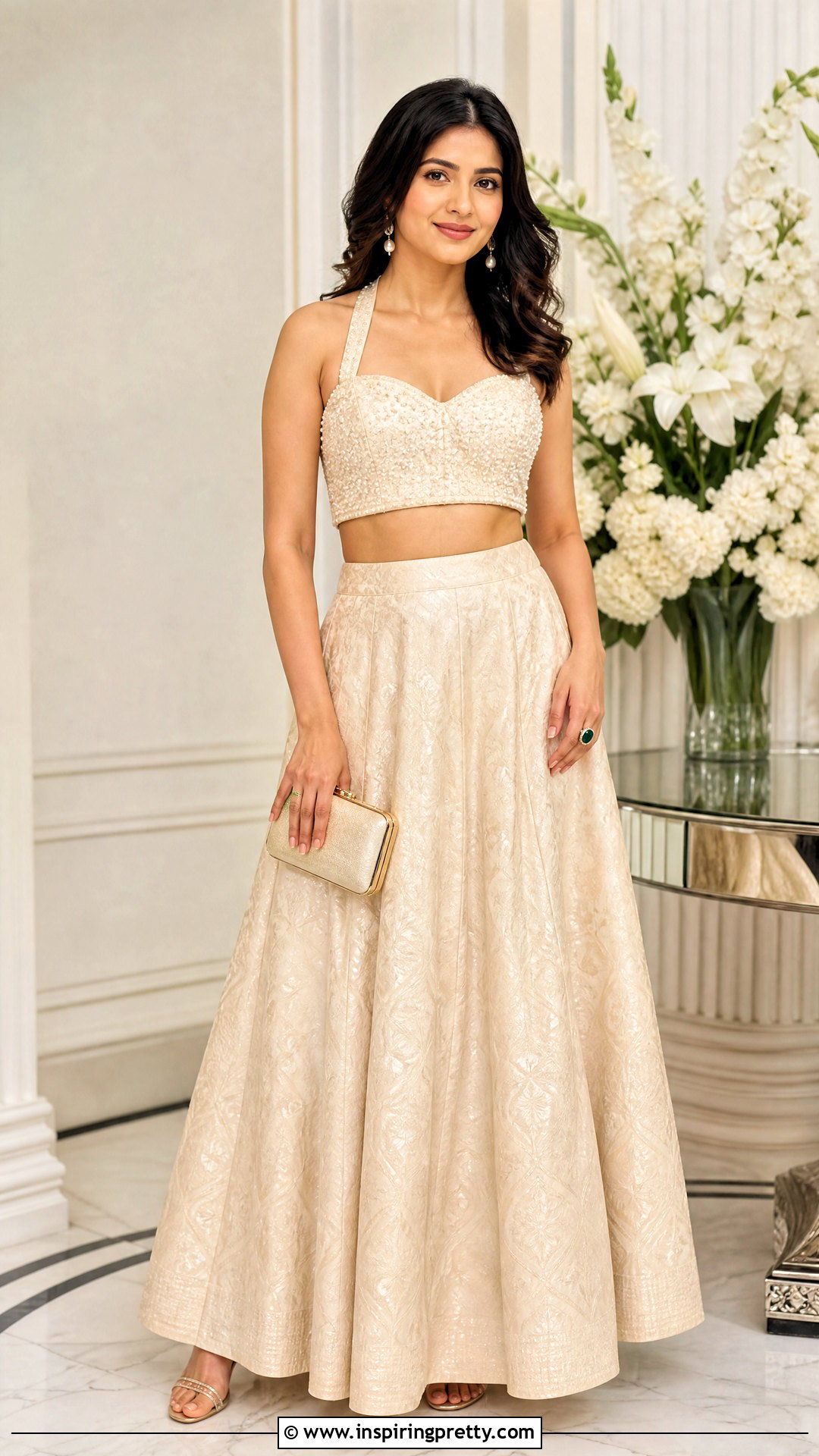 Ivory Banarasi Skirt With Pearl Blouse - 50 banarasi skirt and top outfit ideas