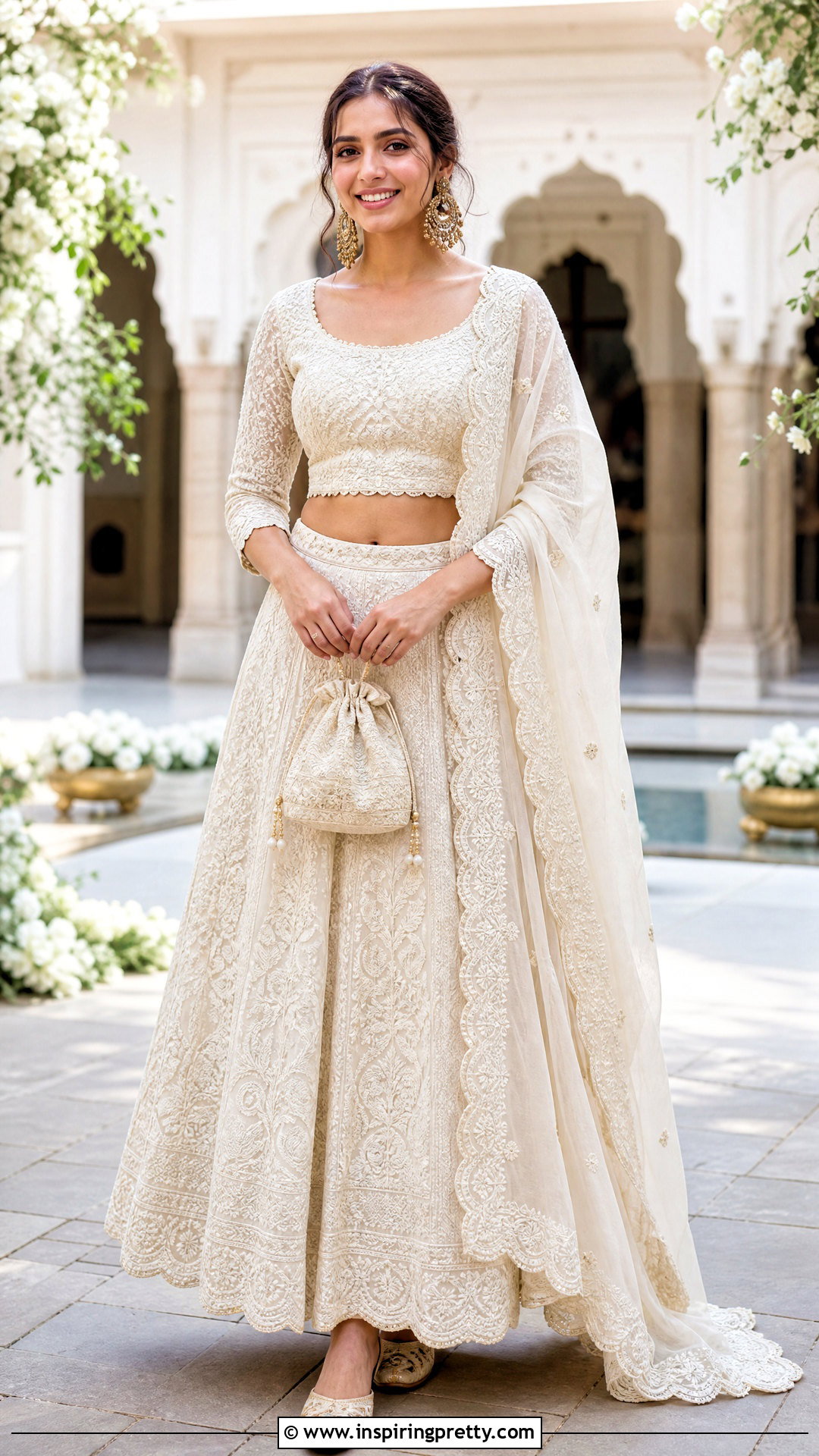 Ivory Chikankari Lehenga Crop Top Outfit - 25 lahnga crop top outfit ideas