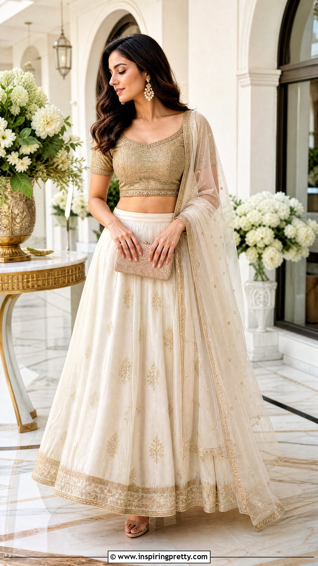 Ivory Ethnic Skirt And Gold Blouse Outfit - 50 ethnic skirt and top outfit ideas