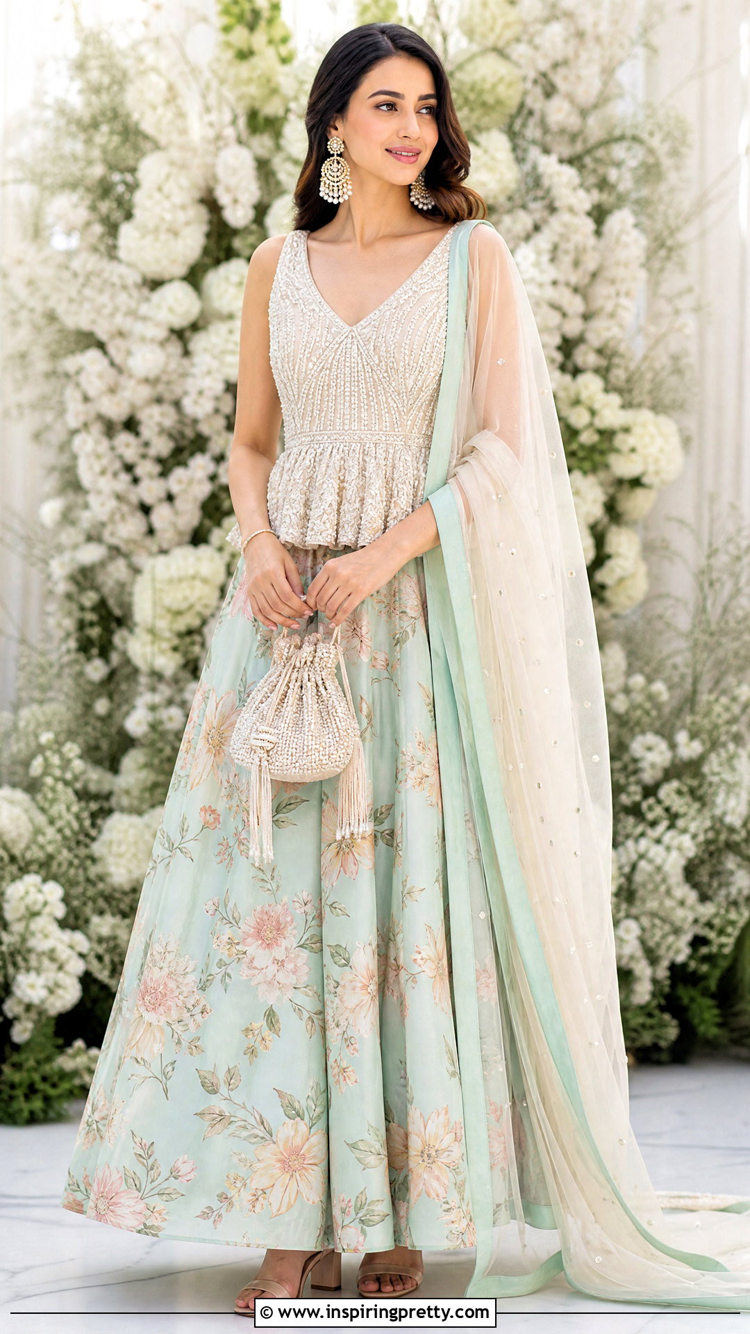 Ivory Indian Peplum Top With Pastel Lehenga - 50 indian peplum top outfits