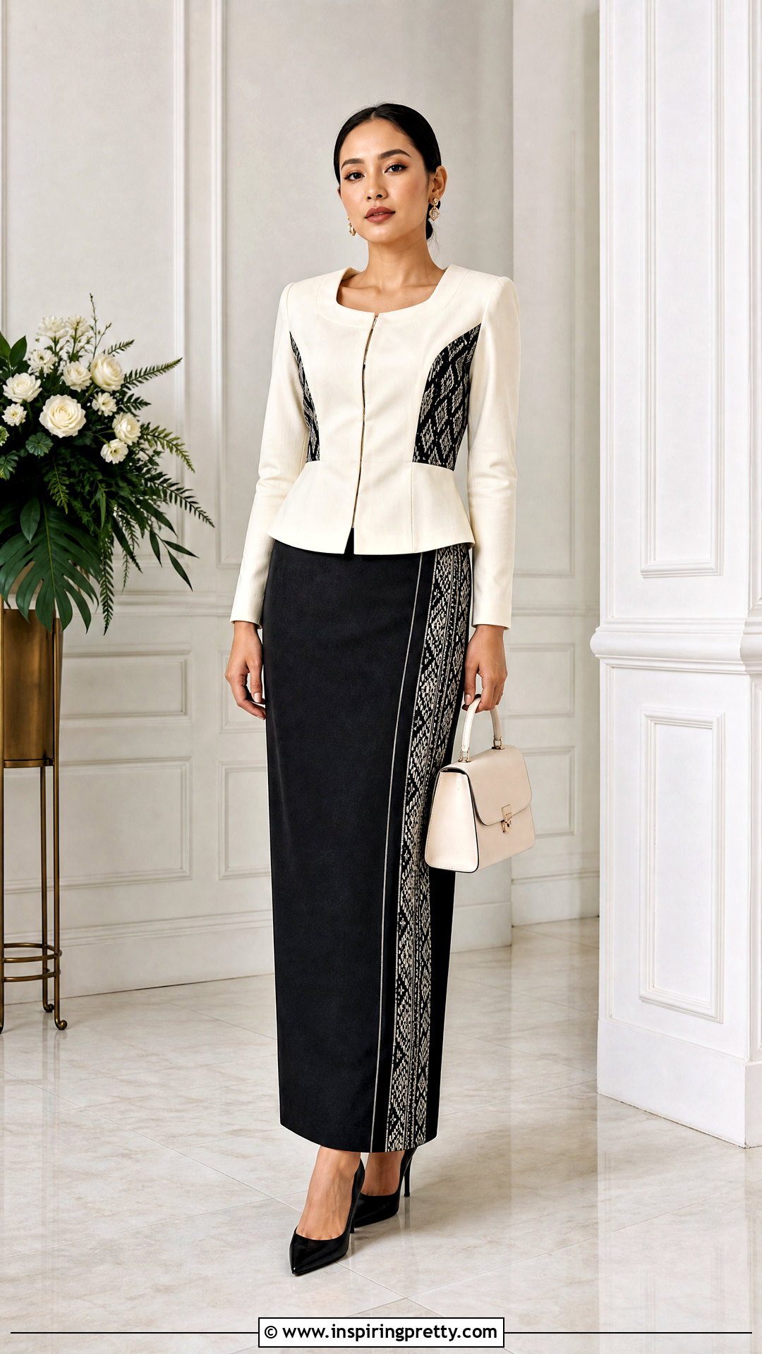 Ivory Jacket Style Mizo Top With Black Puan - 50 mizo tops designs