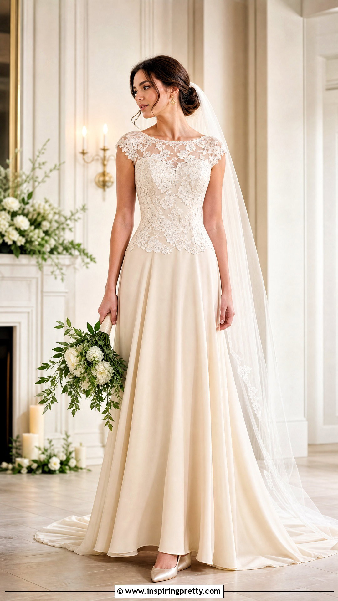 Ivory Lace Top Champagne Wedding Dress - 25 lace top flowy bottom wedding dress outfit ideas