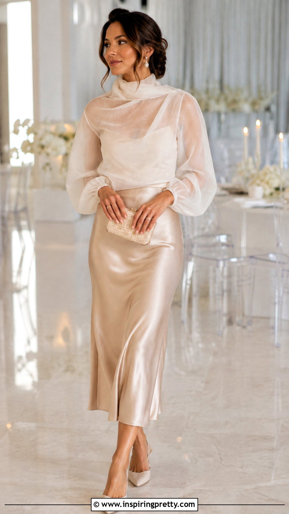 Ivory Organza Top With Satin Skirt - 50 Organza Top Outfit ideas