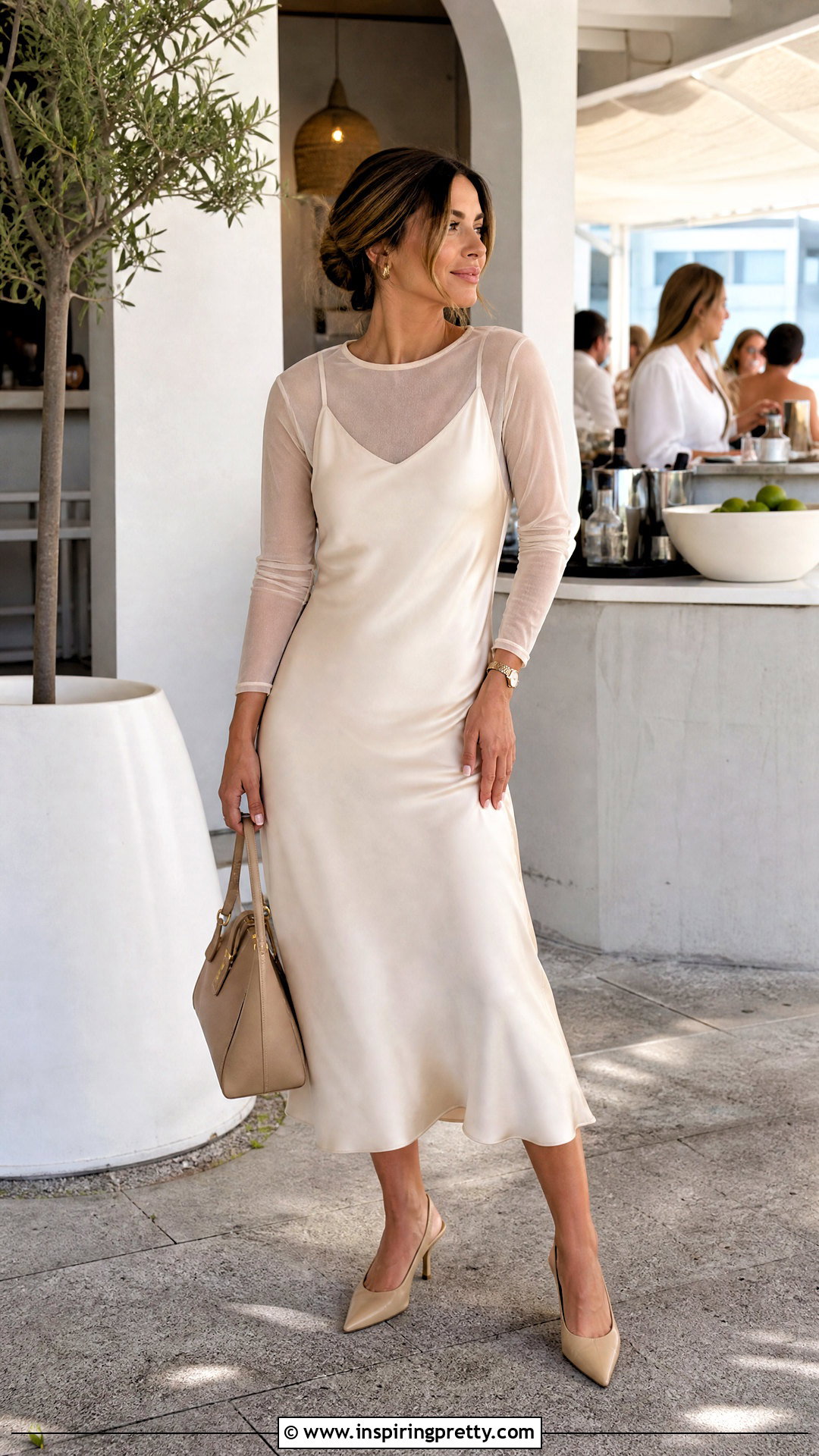 Ivory Sheer Top Under Ivory Slip Dress - 20 Sheer Top Under Slip Dress outfit ideas