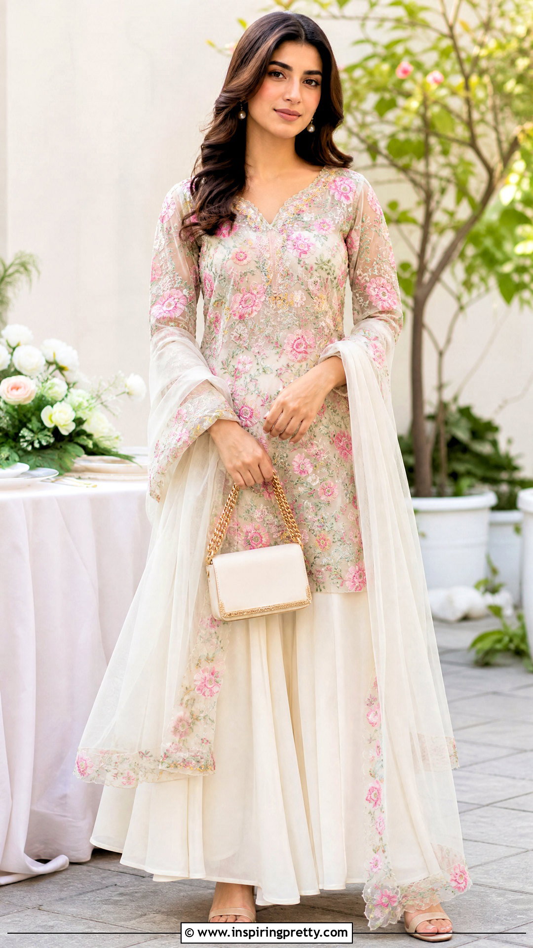 Ivory Skirt With Pastel Floral Top - 50 skirt top indian outfit ideas