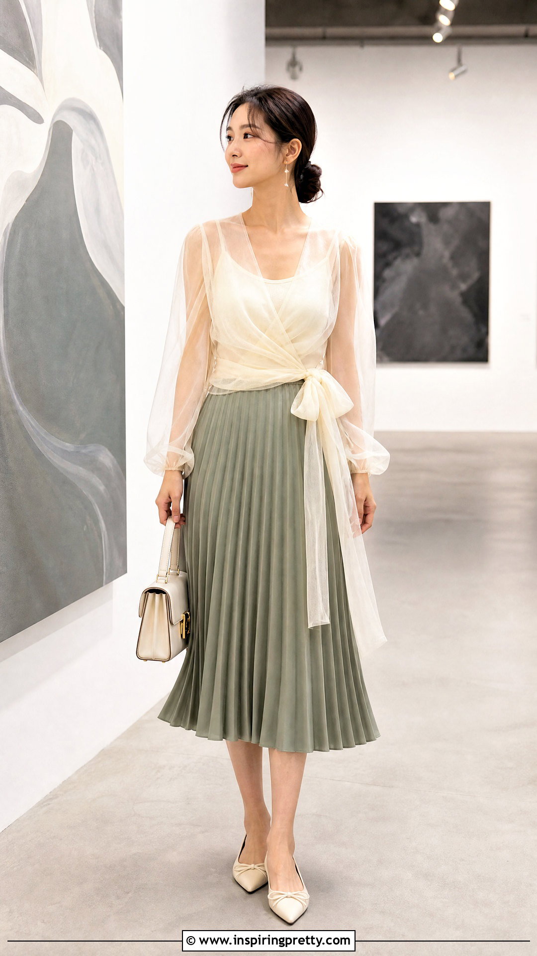 Ivory Tulle Wrap Top With Pleated Midi Skirt - 25 tulle wrap top outfit ideas
