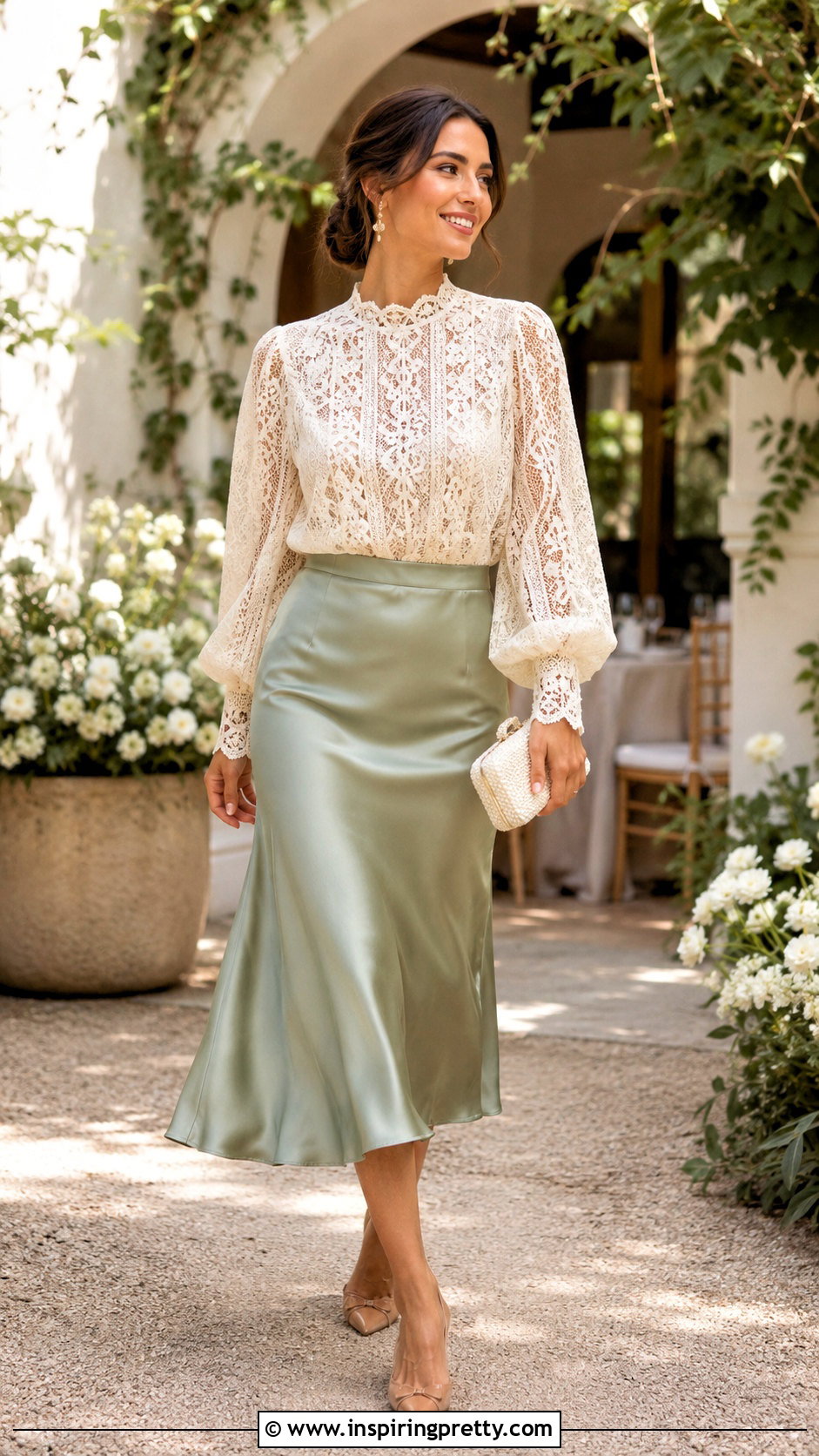 Ivory Zimmermann Lace Top With Satin Midi Skirt - 20 zimmermann lace top outfit ideas