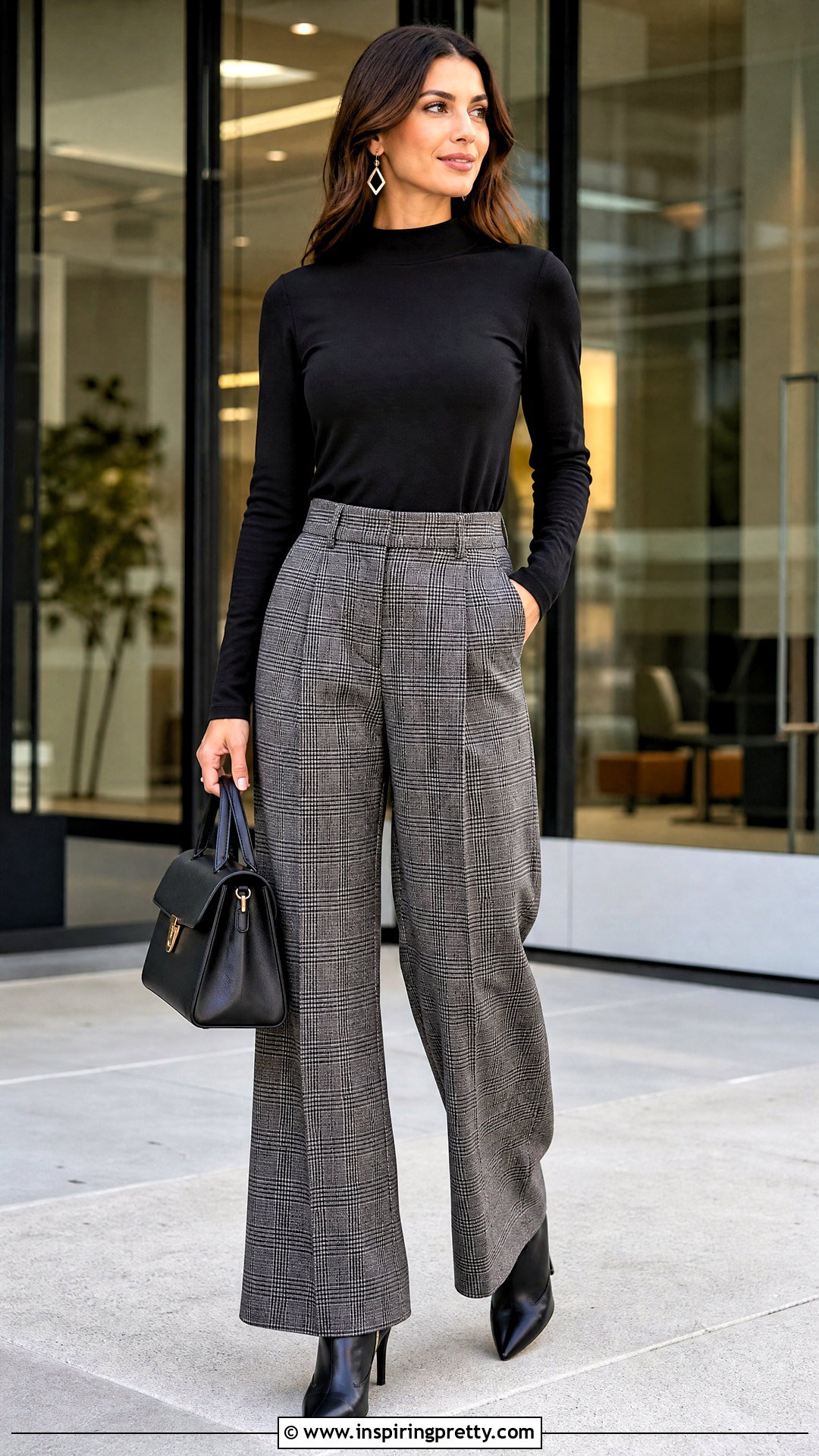 JCPenney Mock Neck Top With Plaid Pants - 20 jcpenney tops outfit ideas