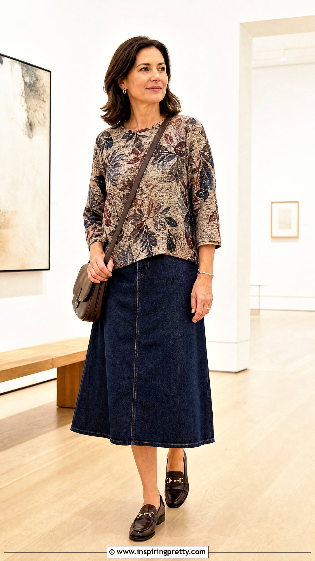 JM Collection Jacquard Top With Denim Skirt - 20 jm collection tops outfit ideas