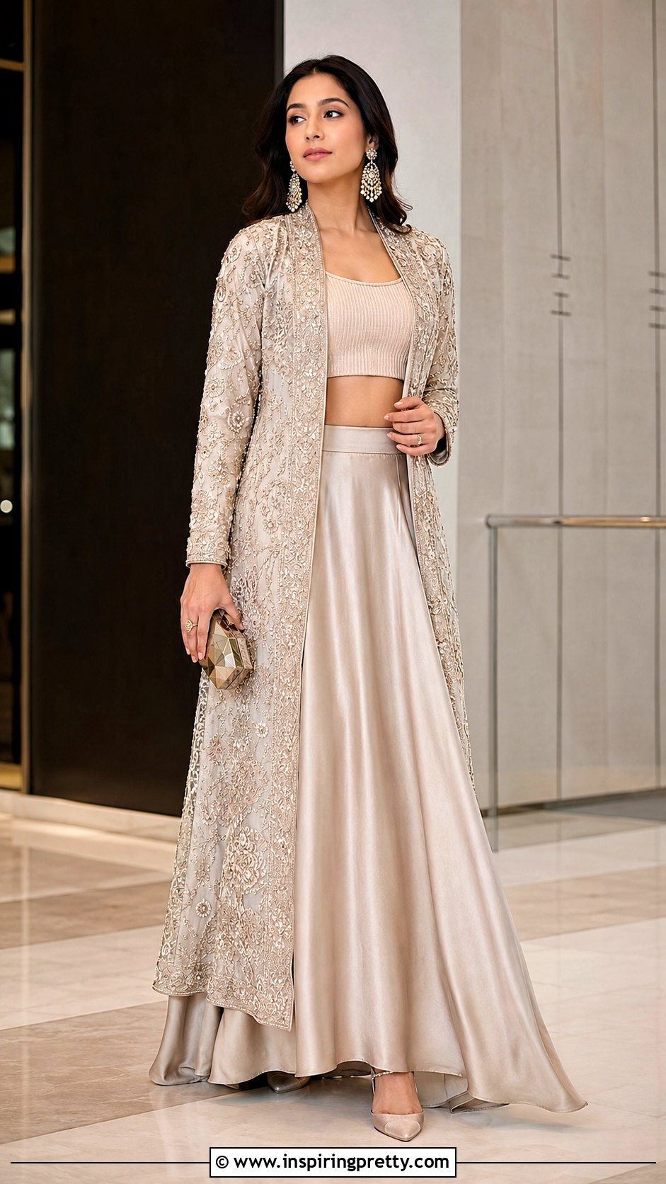 Jacket Crop Top Blouse With Plain Lehenga - 20 Crop Top Blouse Designs For Lehanga Outfit Ideas