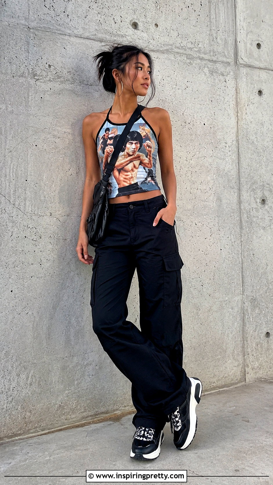 Jackie Chan Halter Top With Black Cargo Pants - 20 jackie chan halter top outfit ideas