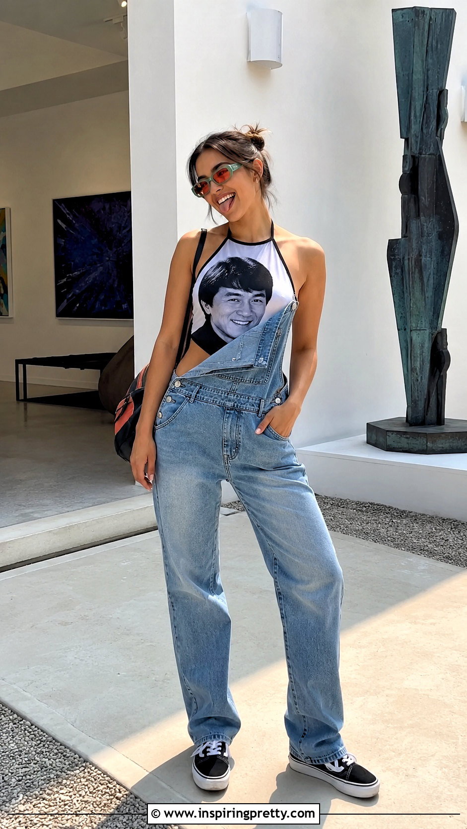 Jackie Chan Halter Top With Denim Overalls - 20 jackie chan halter top outfit ideas