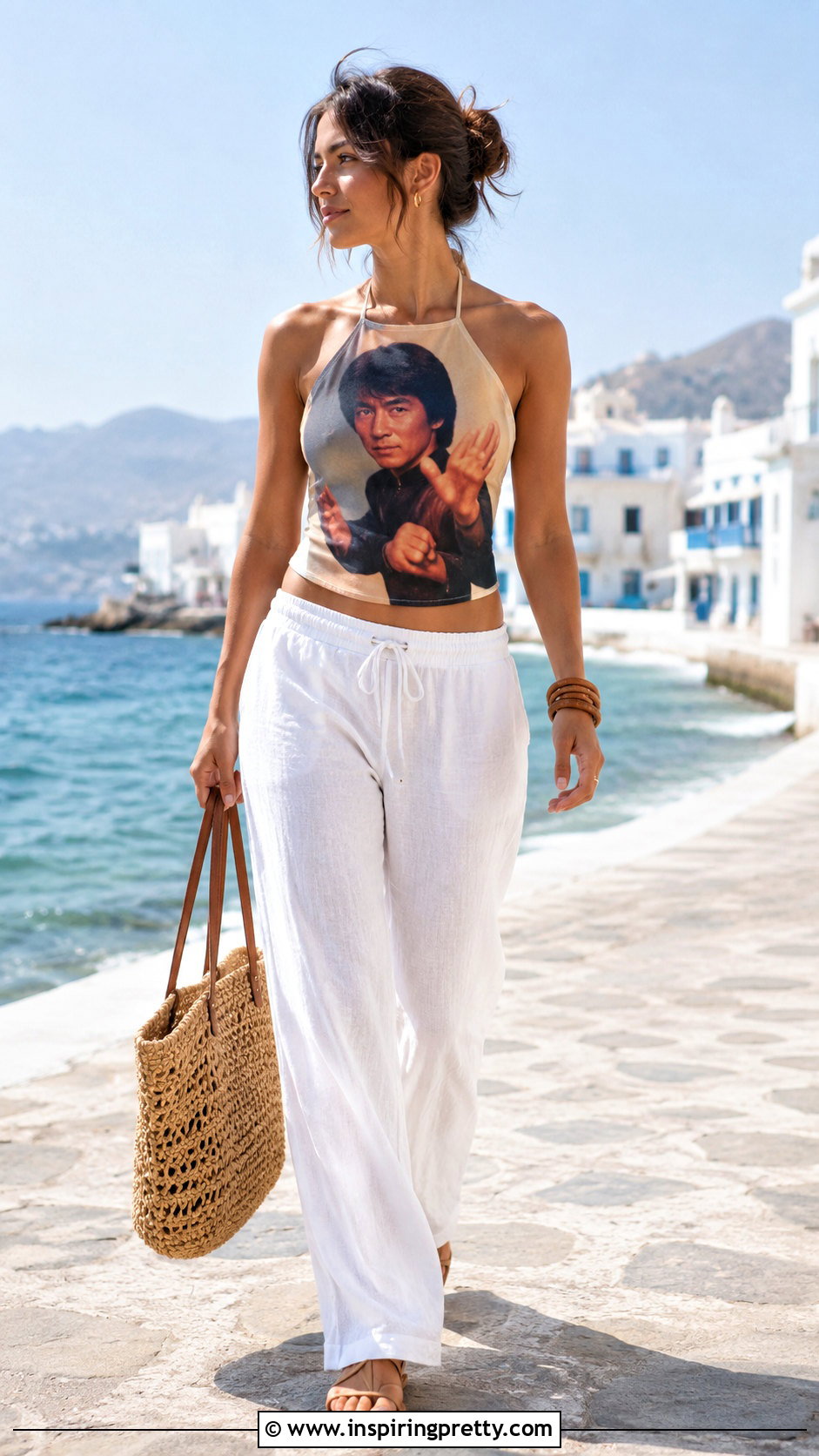 Jackie Chan Halter Top With White Linen Pants - 20 jackie chan halter top outfit ideas