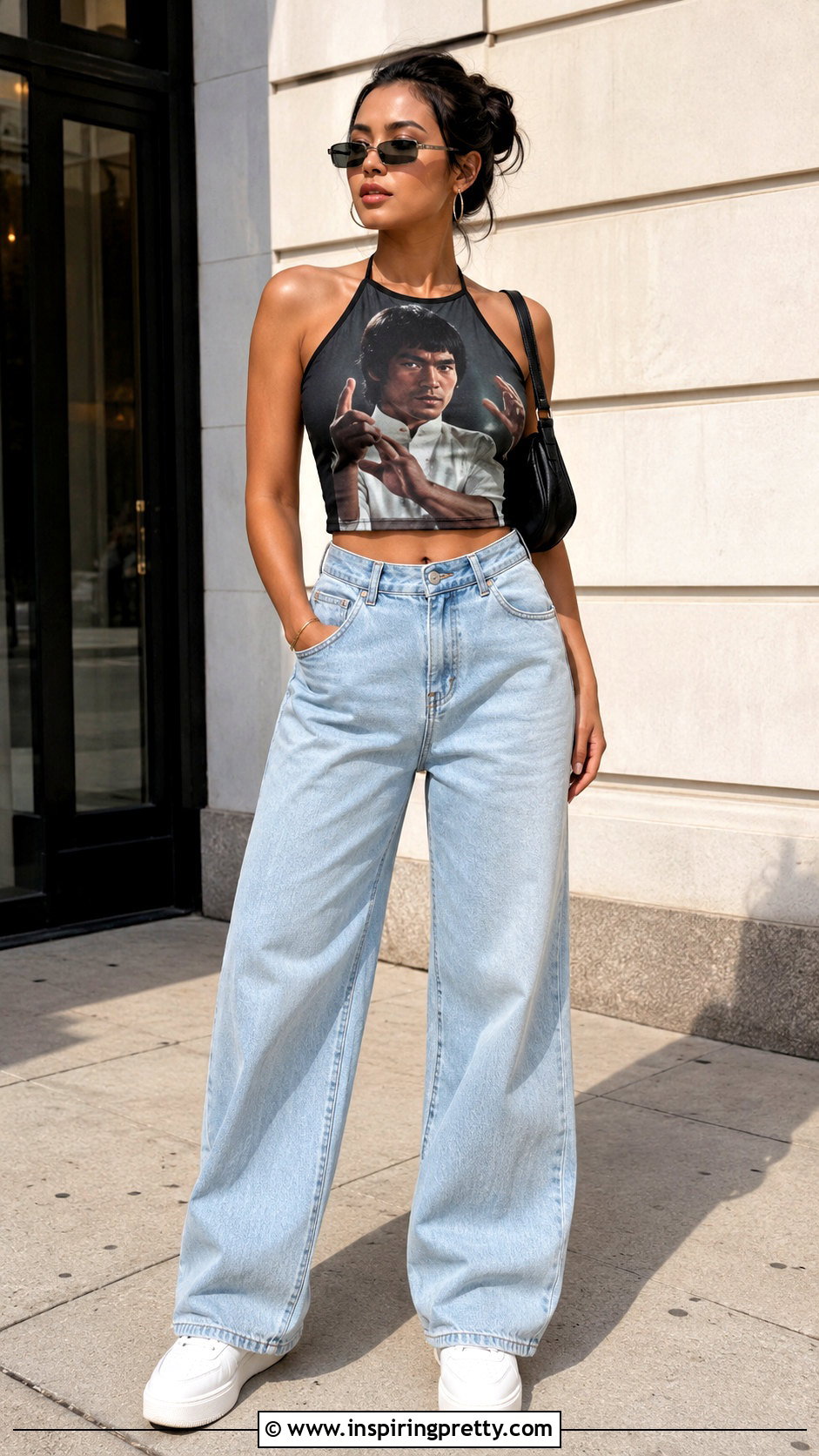 Jackie Chan Halter Top With Wide Leg Jeans - 20 jackie chan halter top outfit ideas