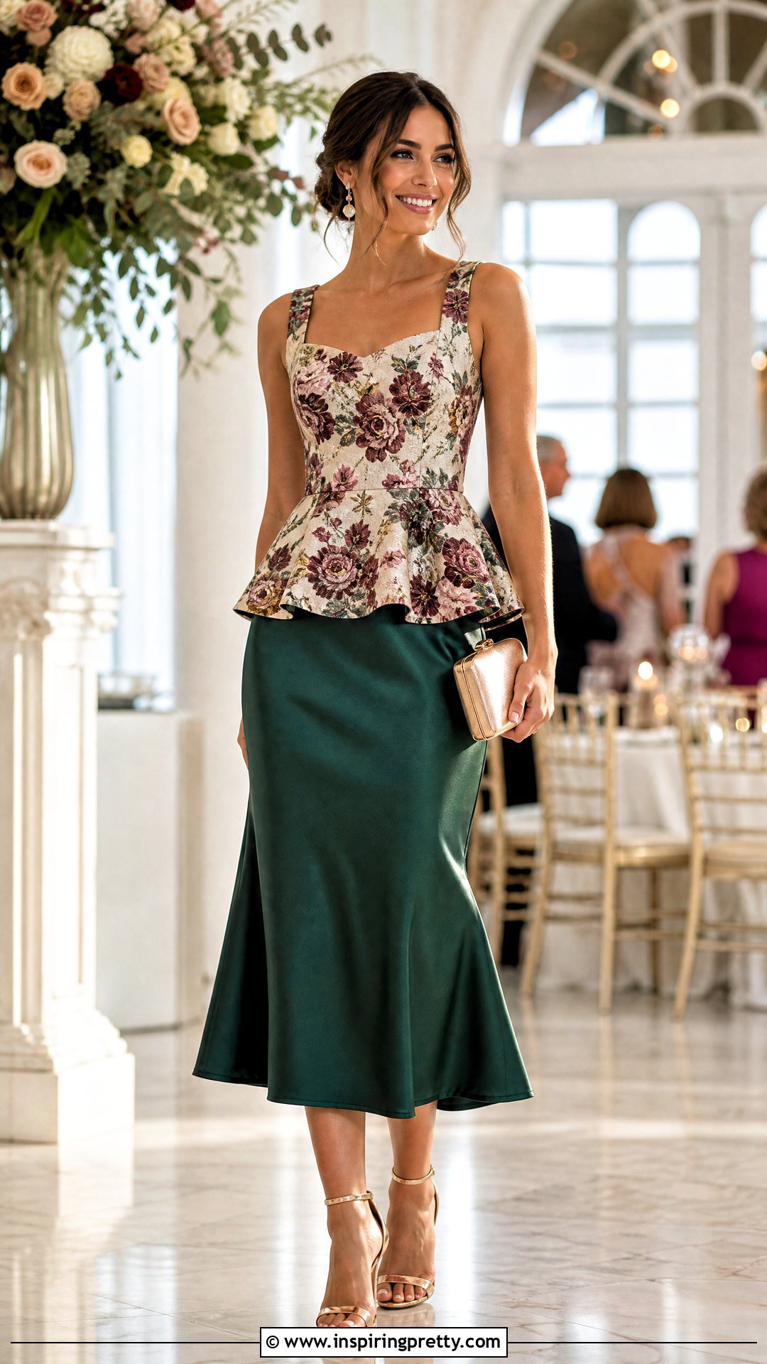 Jacquard Peplum Top With Satin Skirt - 50 peplum top outfits with skirts