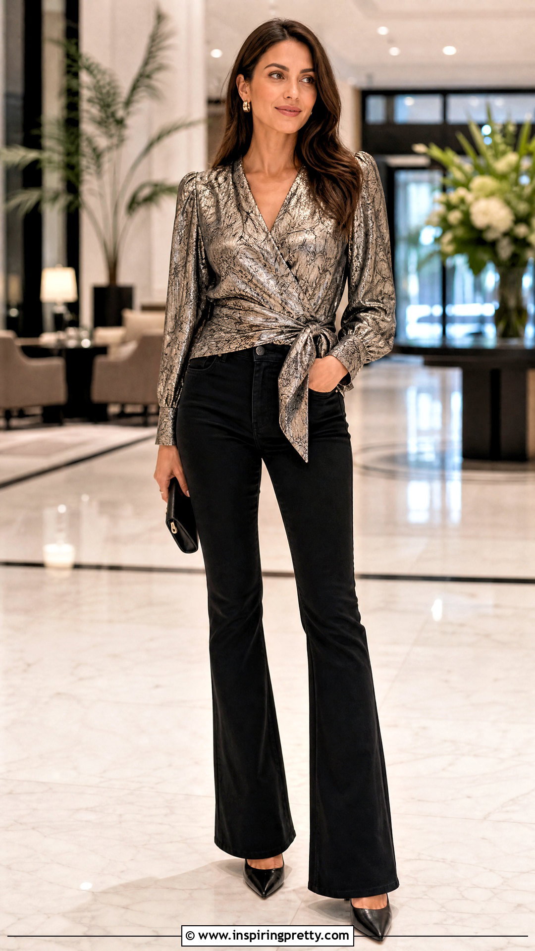 Jacquard Top With Black Jeans - 50 fancy tops outfit ideas