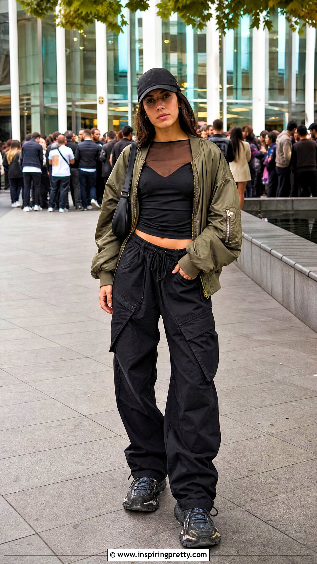 Jaded London Mesh Top With Bomber Jacket And Cargos - 25 jaded london mesh top outfit ideas