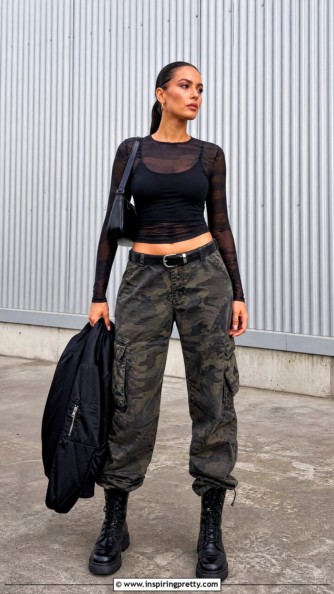 Jaded London Mesh Top With Camo Cargo Pants - 25 jaded london mesh top outfit ideas