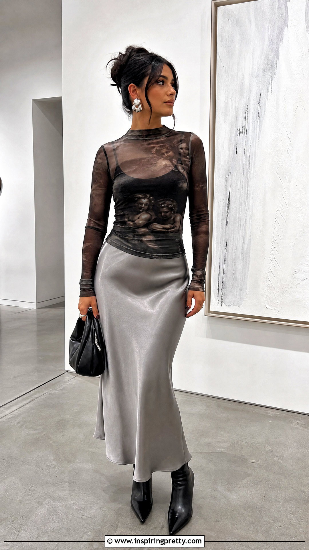 Jaded London Mesh Top With Satin Midi Skirt - 25 jaded london mesh top outfit ideas