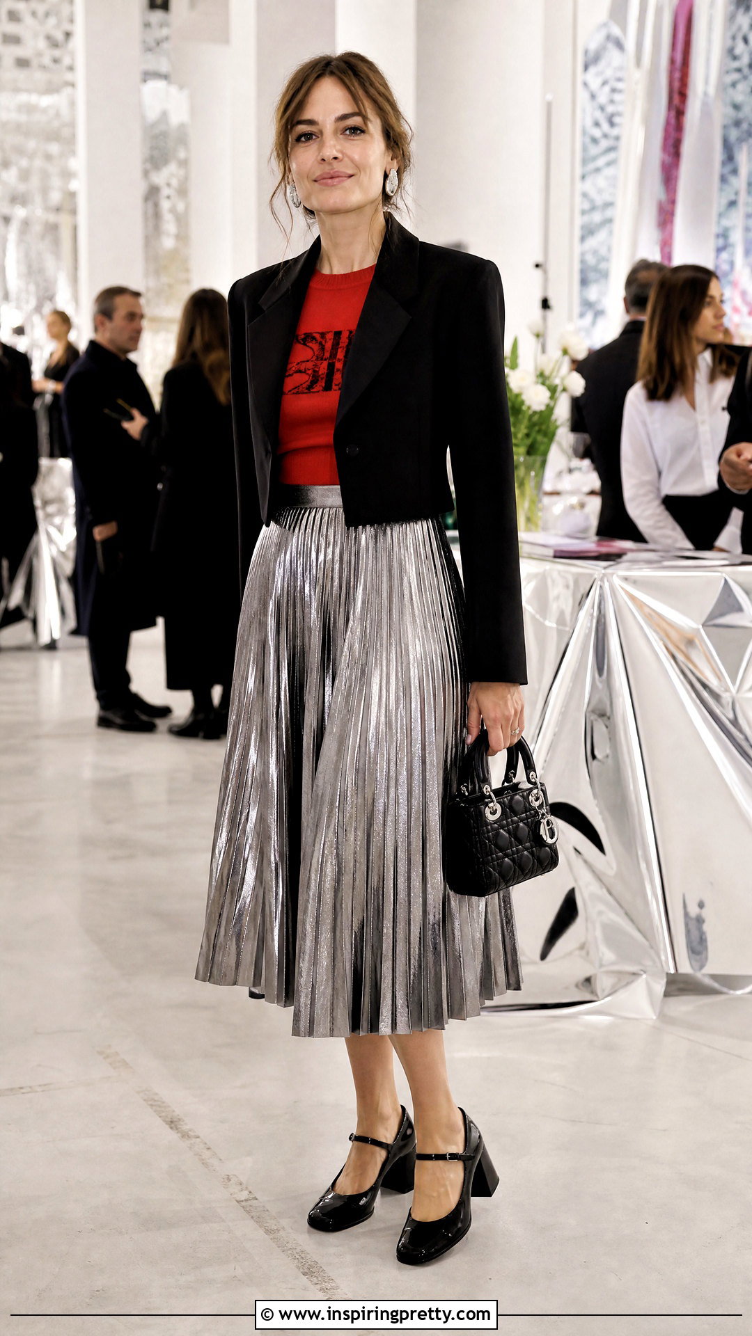Jadore Dior Red Top With Silver Midi Skirt - 20 jadore dior red top outfit ideas