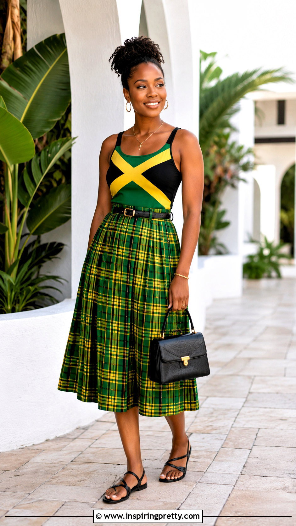 Jamaican Tank Top With A Plaid Midi Skirt - 25 jamaican tank top outfit ideas