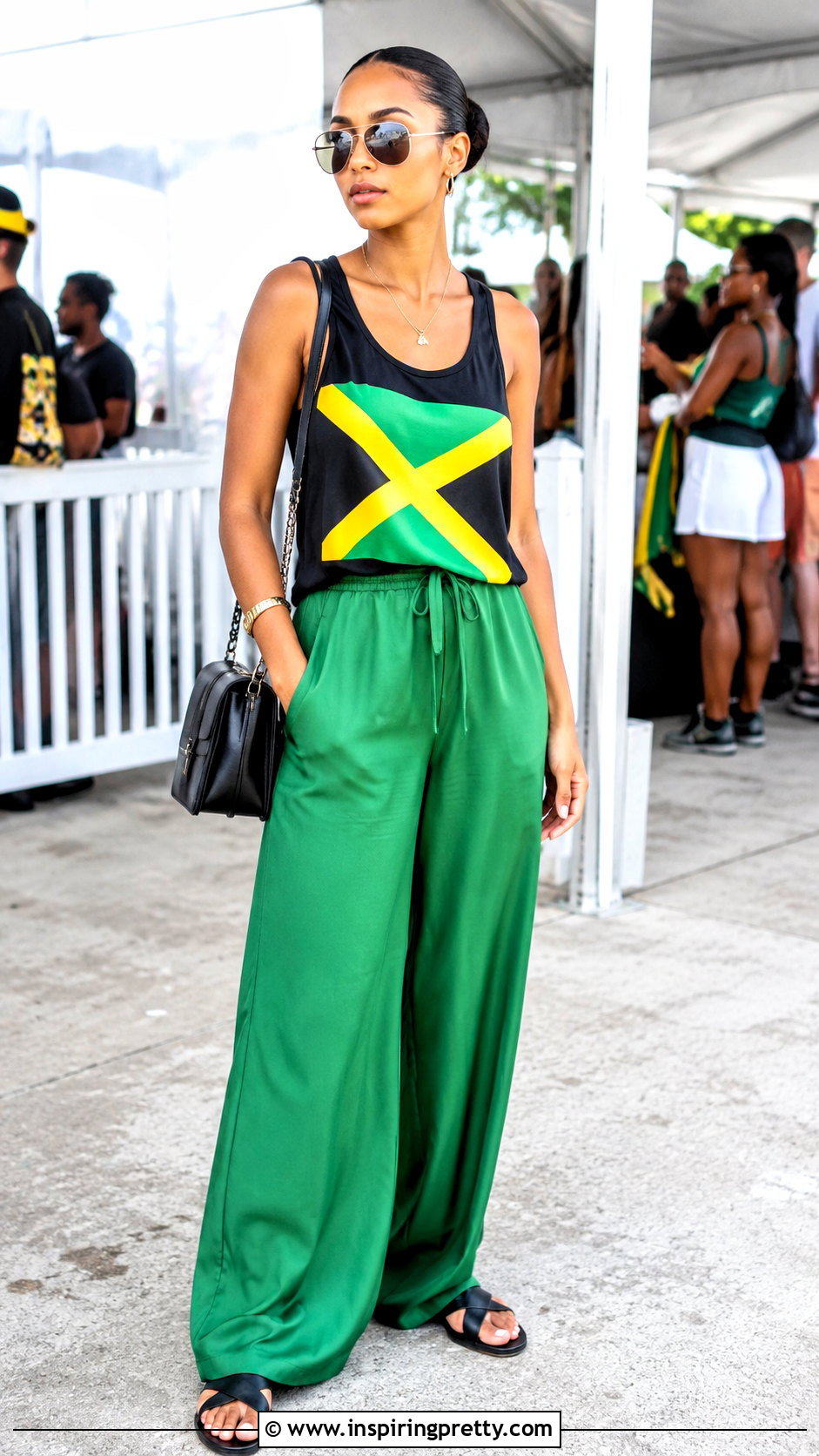 Jamaican Tank Top With Green Wide Leg Pants - 25 jamaican tank top outfit ideas
