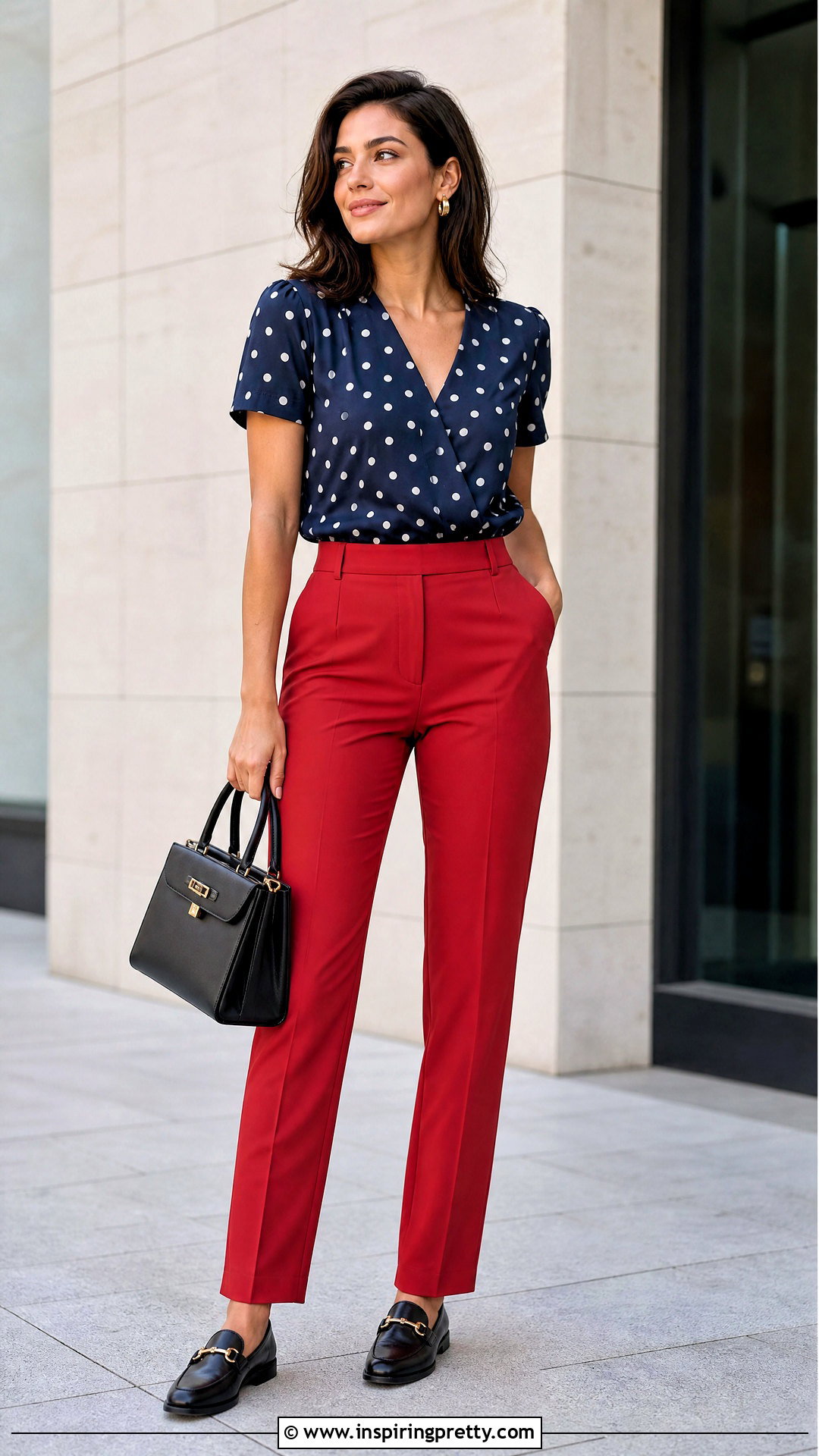 Jane Norman Polka Dot Top With Red Tailored Pants - 25 jane norman polka dot top outfit ideas