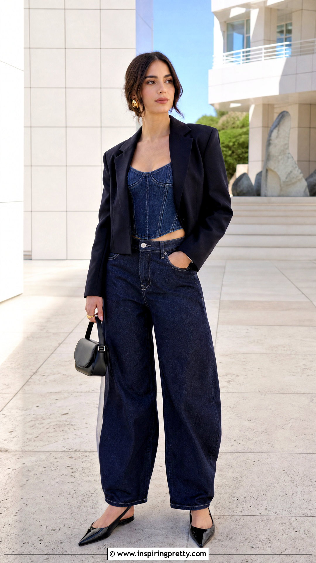 Jean Corset Top With Barrel Leg Jeans - 50 jean corset top outfit ideas