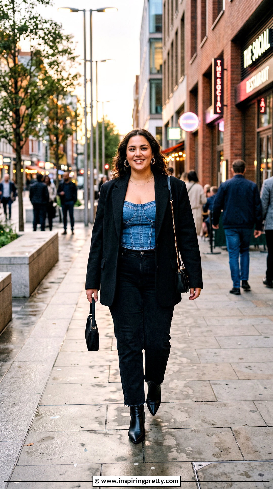 Jean Corset Top With Black Straight Leg Jeans - 50 jean corset top outfit ideas