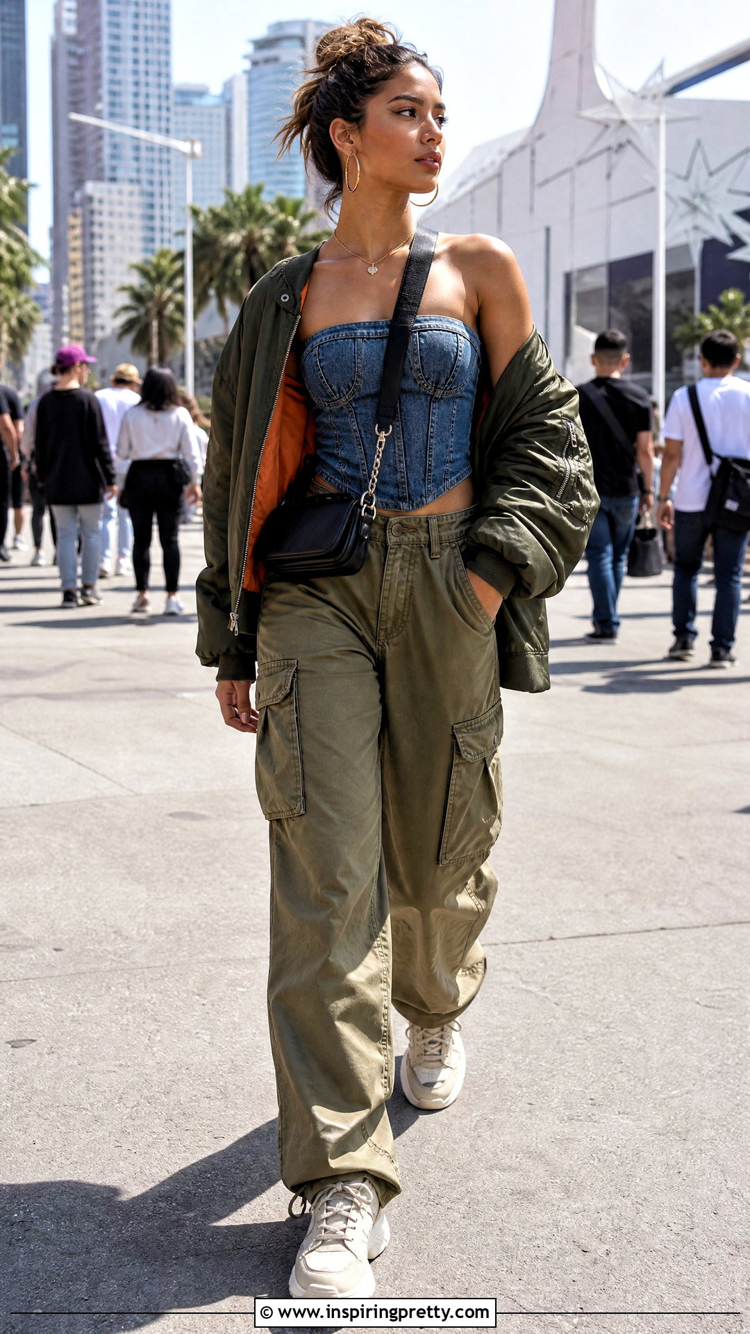 Jean Corset Top With Cargo Pants - 50 jean corset top outfit ideas