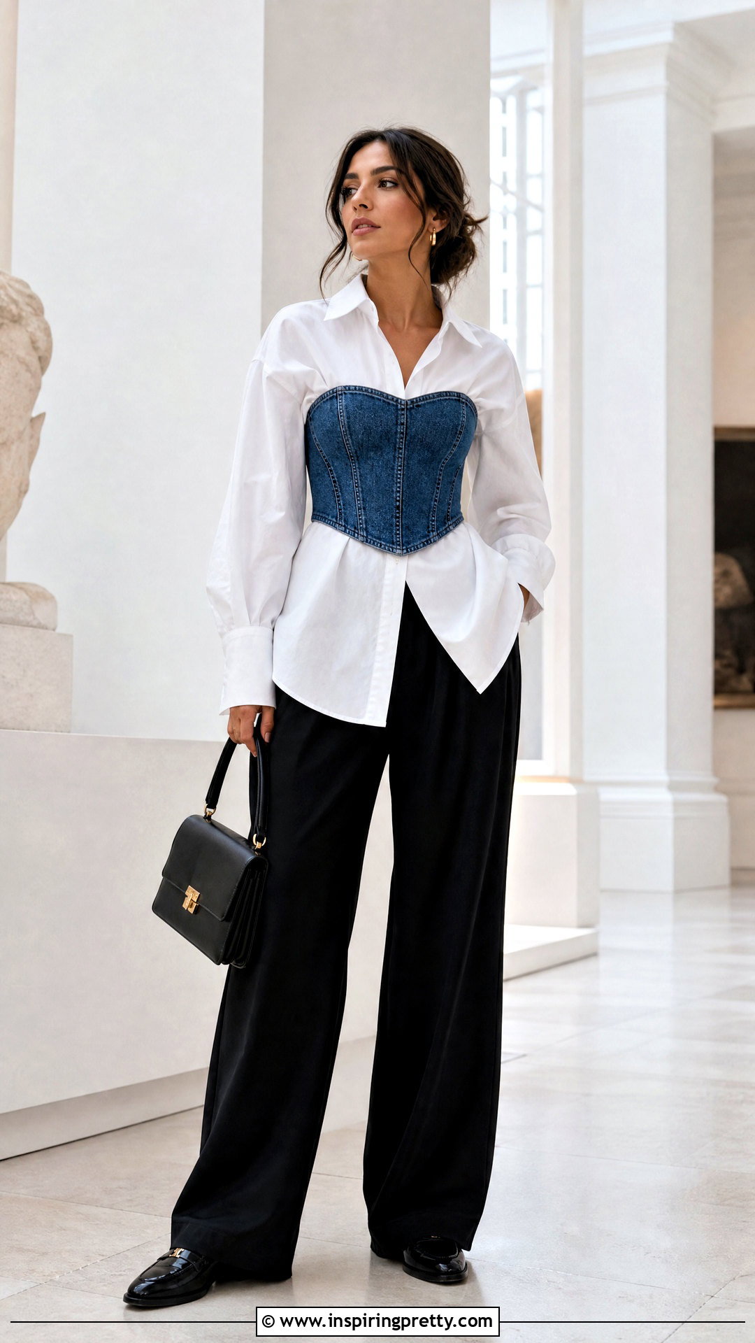 Jean Corset Top With White Button Down Shirt - 50 jean corset top outfit ideas