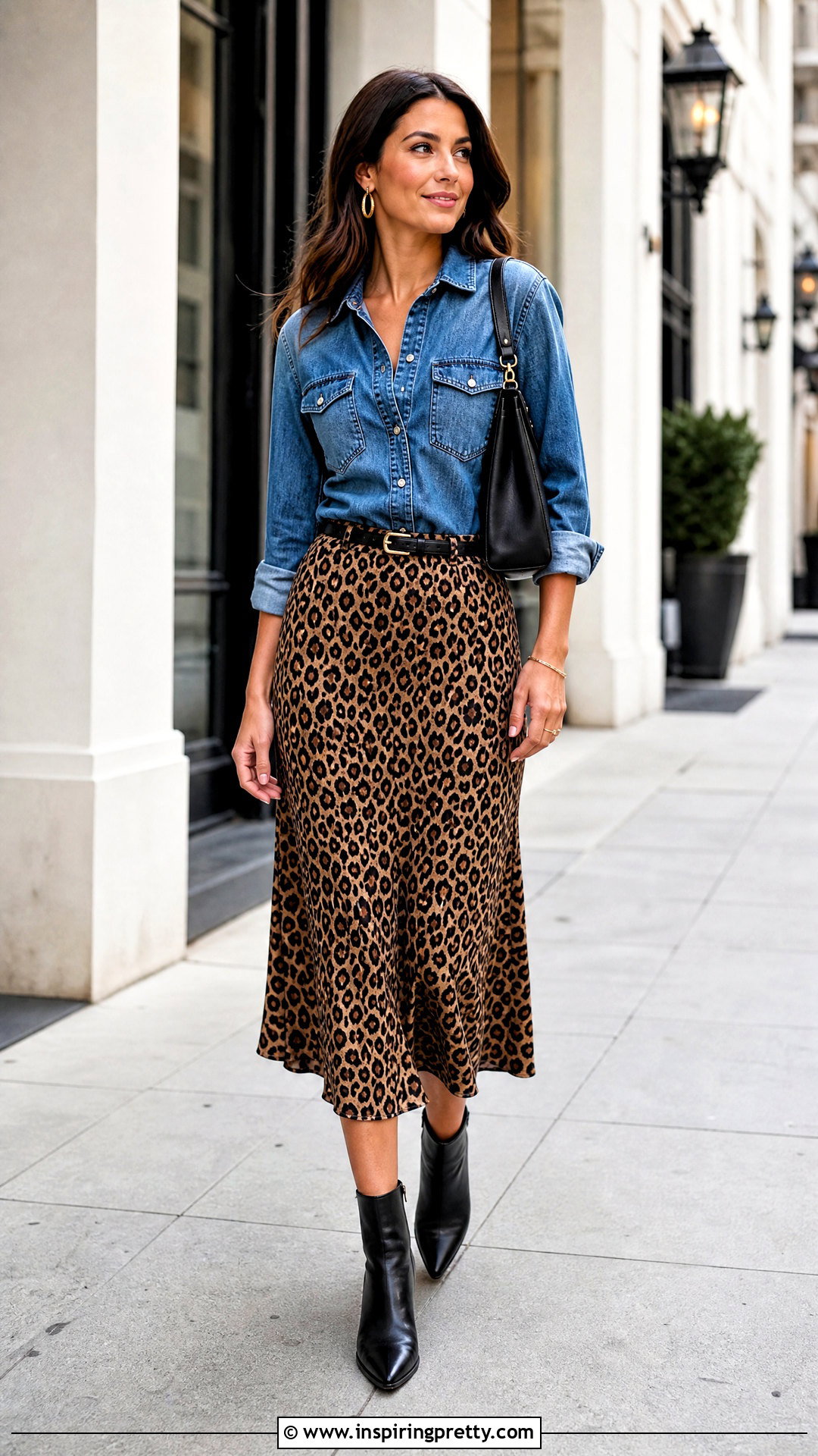 Jean Top With Leopard Print Skirt - 50 jean top outfits