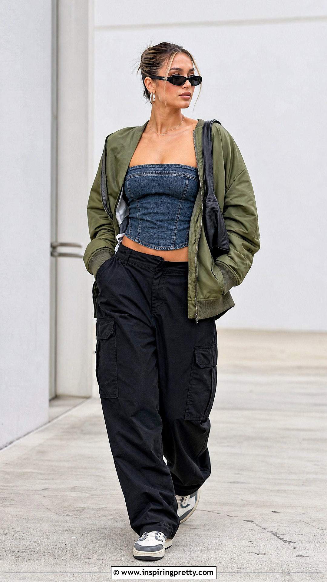 Jean Tube Top With Bomber Jacket - 50 jean tube top outfit ideas