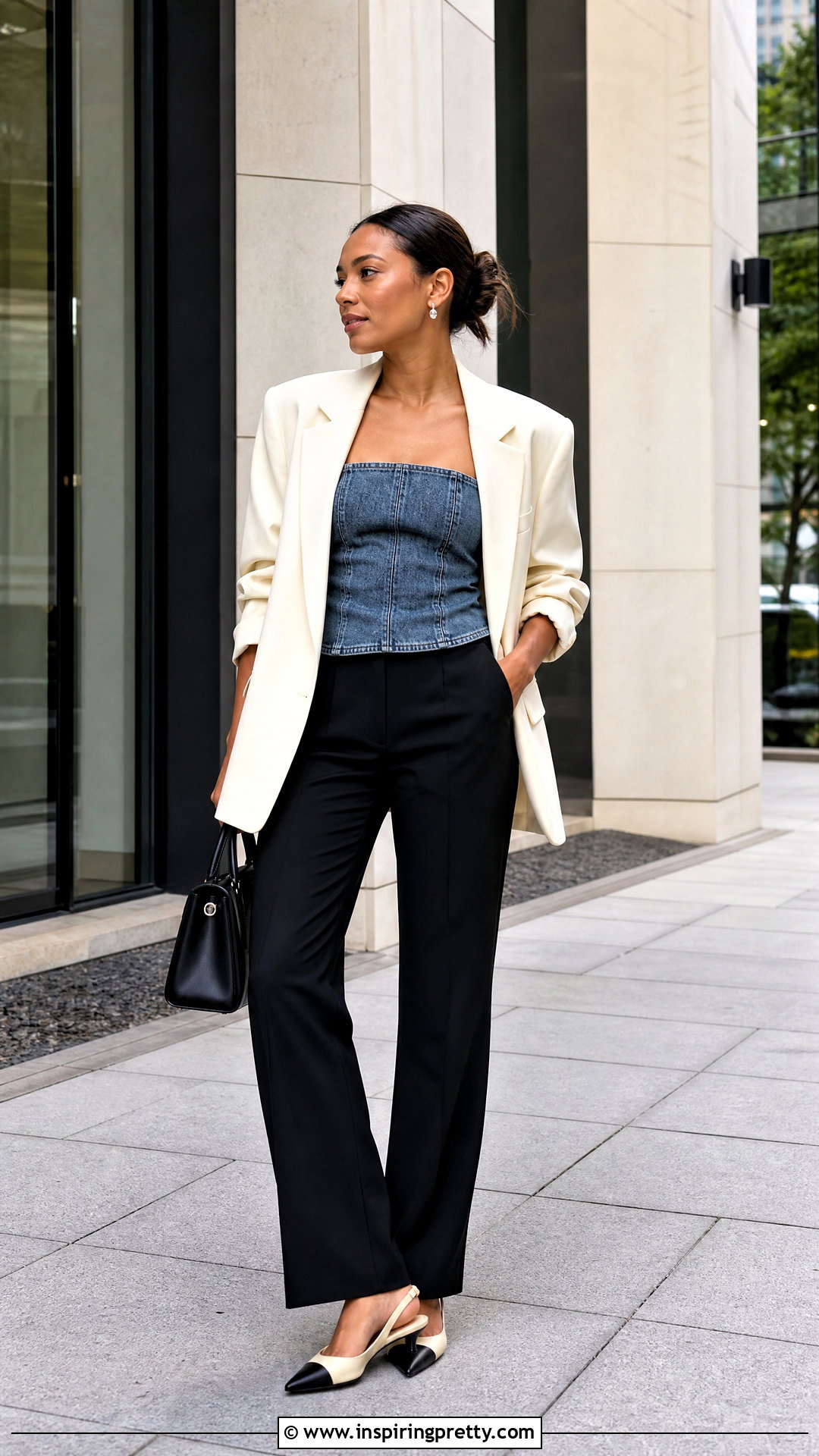 Jean Tube Top With Oversized Blazer - 50 jean tube top outfit ideas