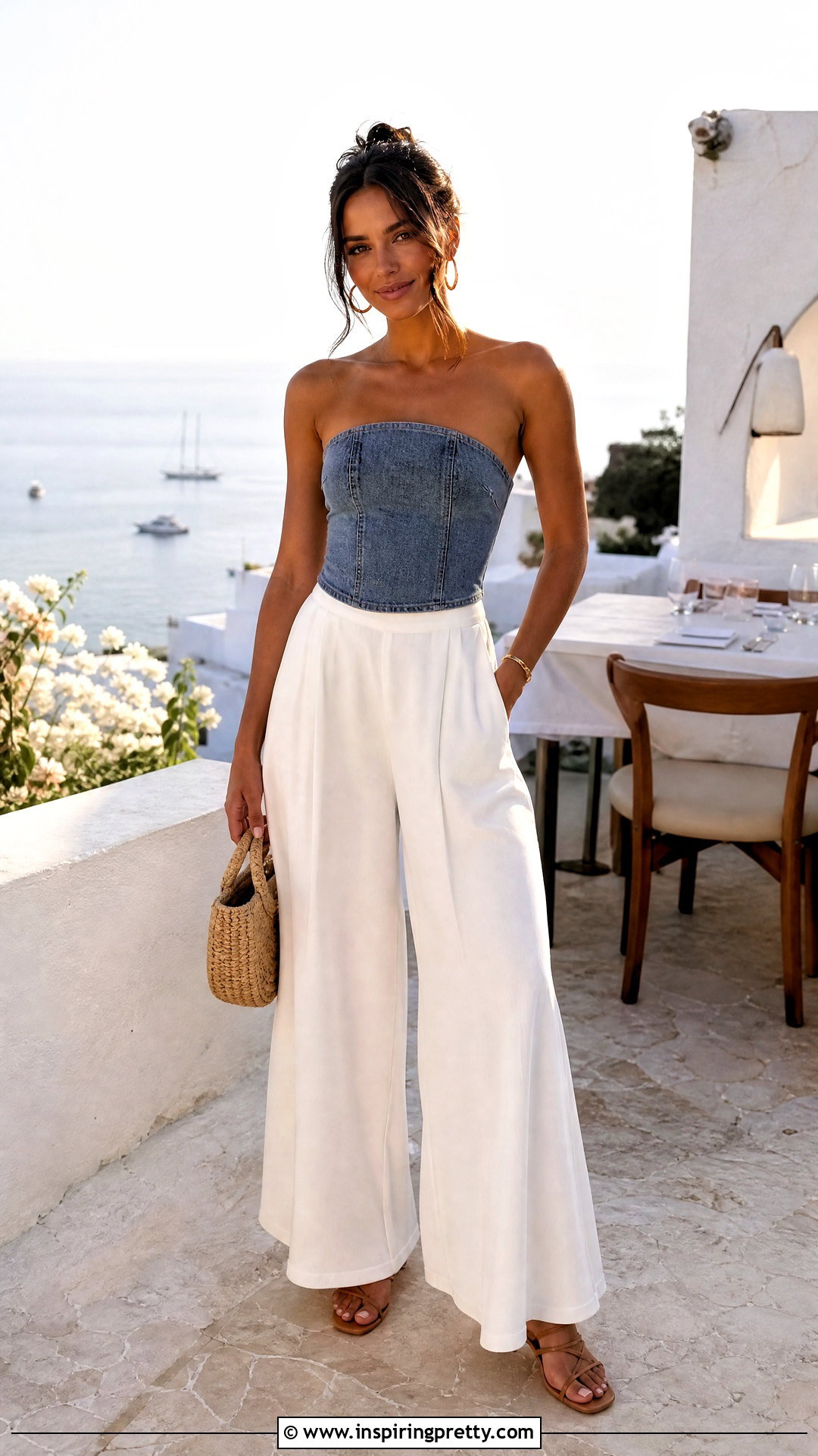 Jean Tube Top With Strappy Sandals - 50 jean tube top outfit ideas