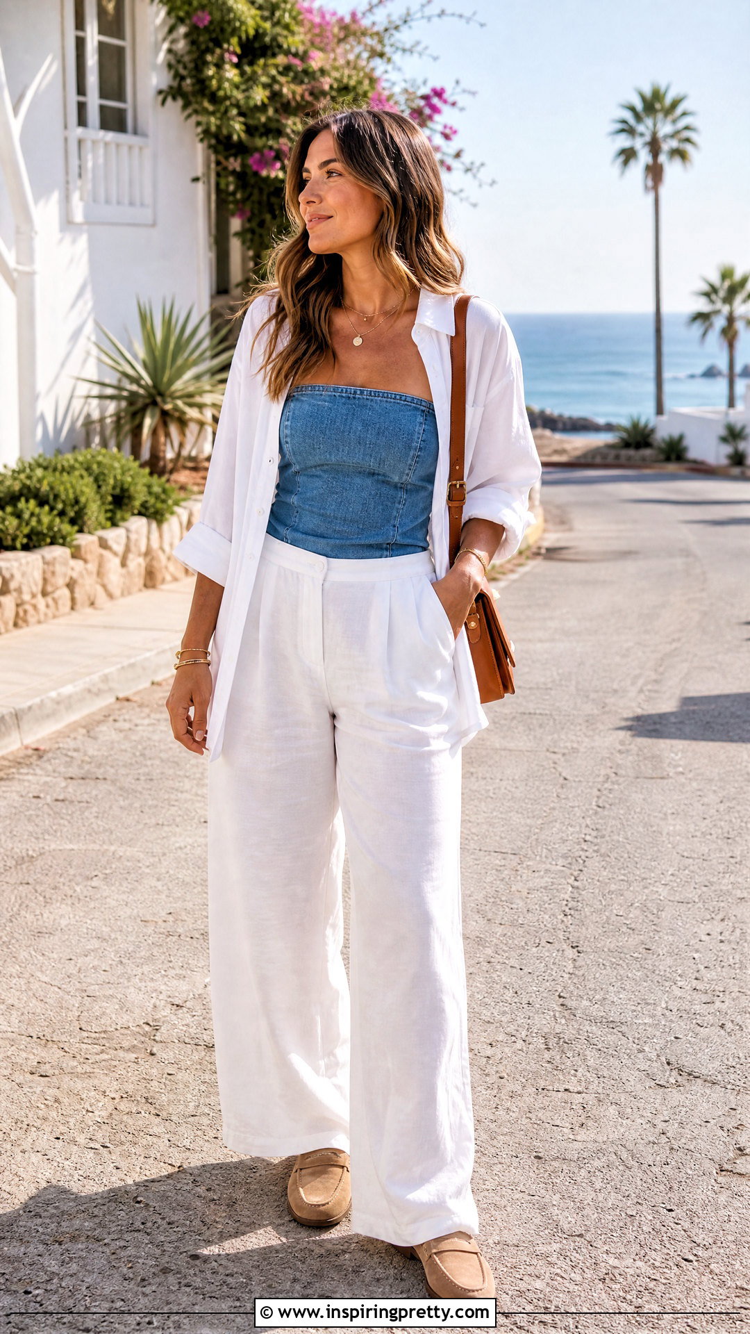 Jean Tube Top With White Button Down Shirt - 50 jean tube top outfit ideas