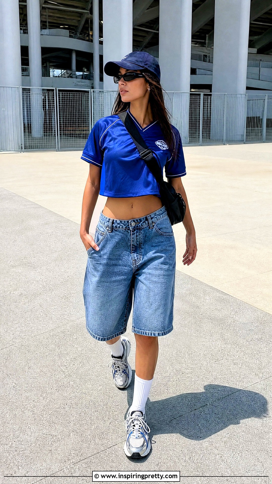 Jersey Crop Top With Baggy Denim Shorts - 20 crop top y2k outfits