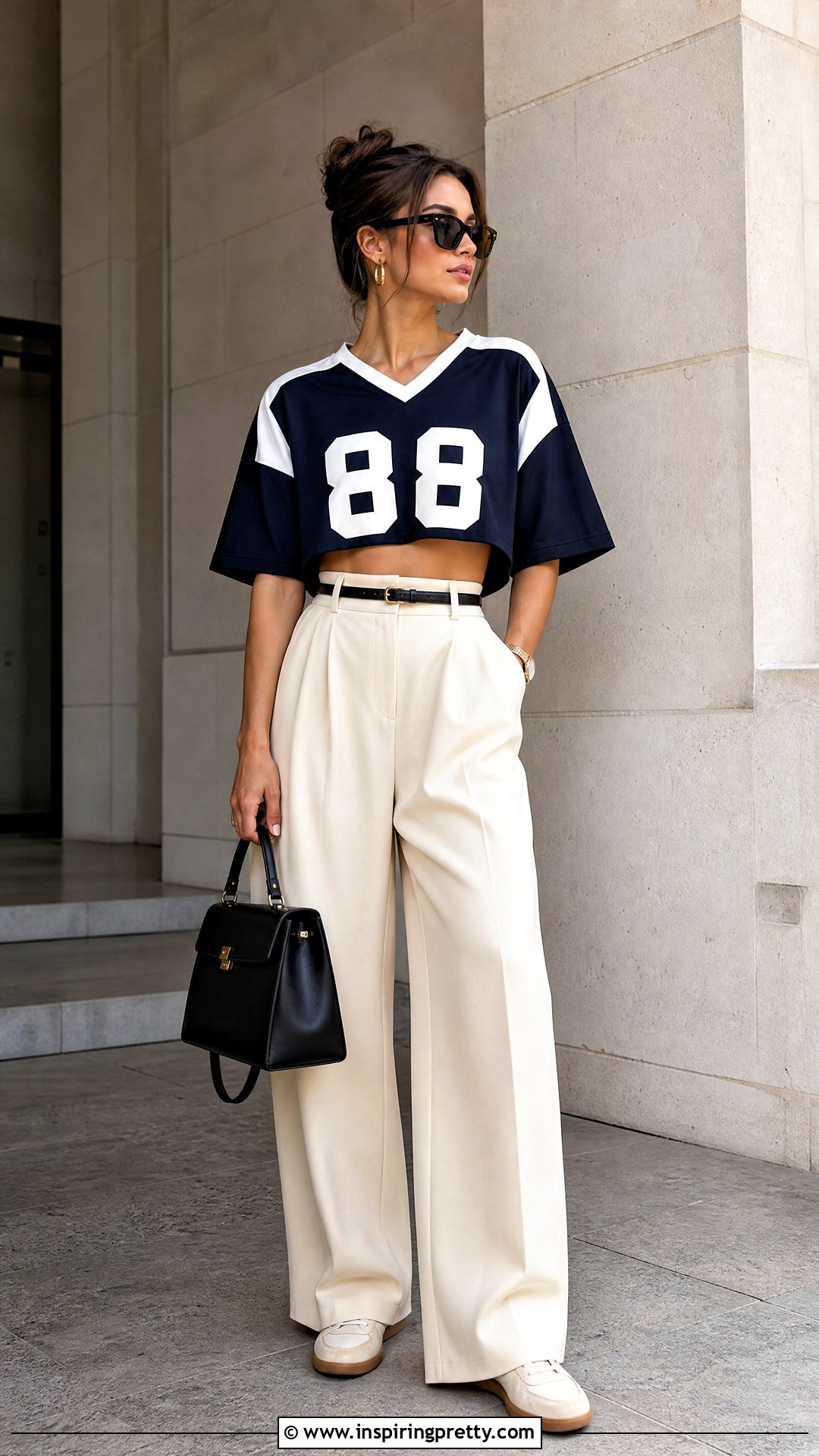 Jersey Crop Top With Wide Leg Trousers - 50 jersey crop top outfit ideas