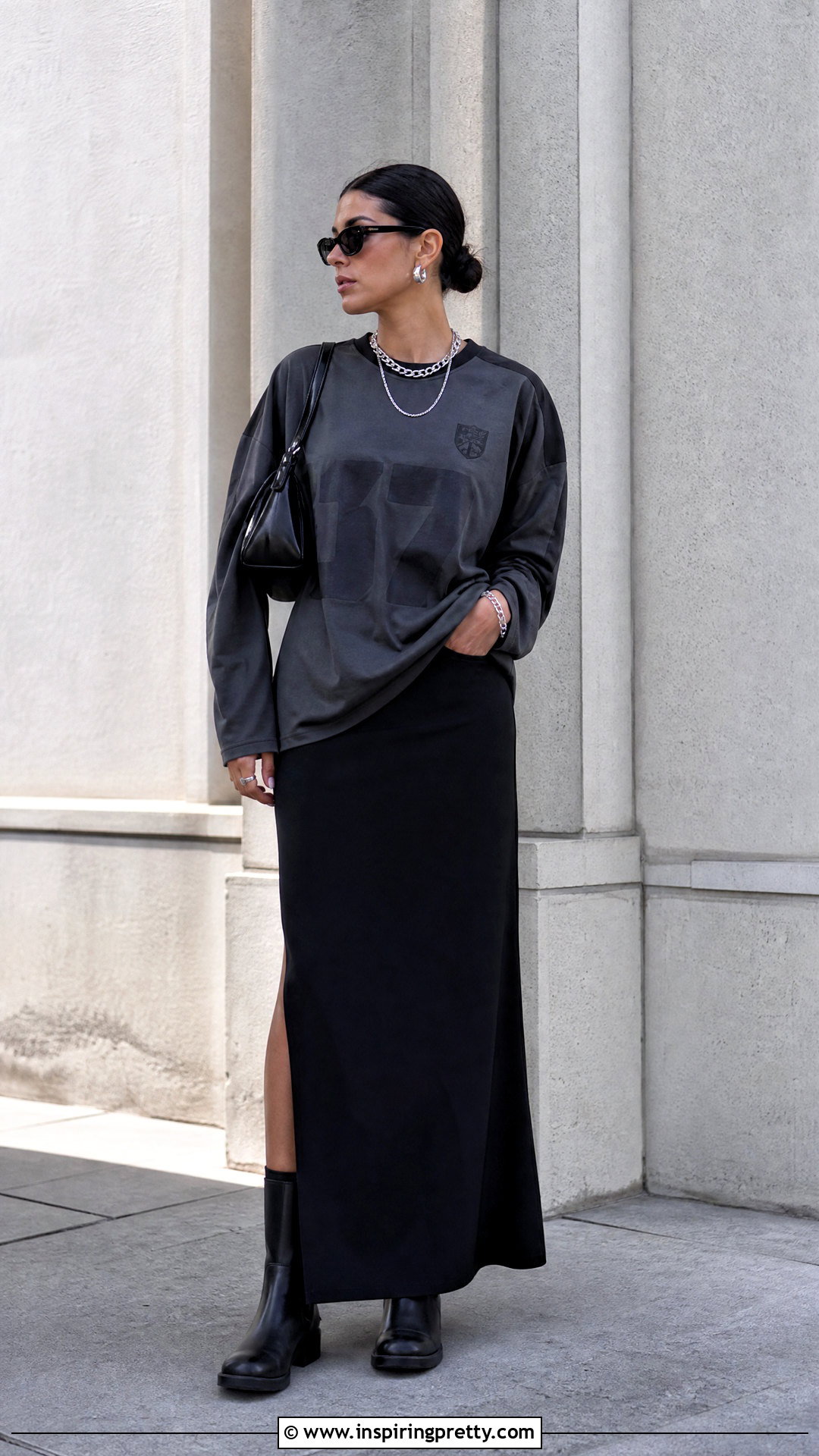 Jersey Top With Black Maxi Skirt - 50 jersey top outfit ideas