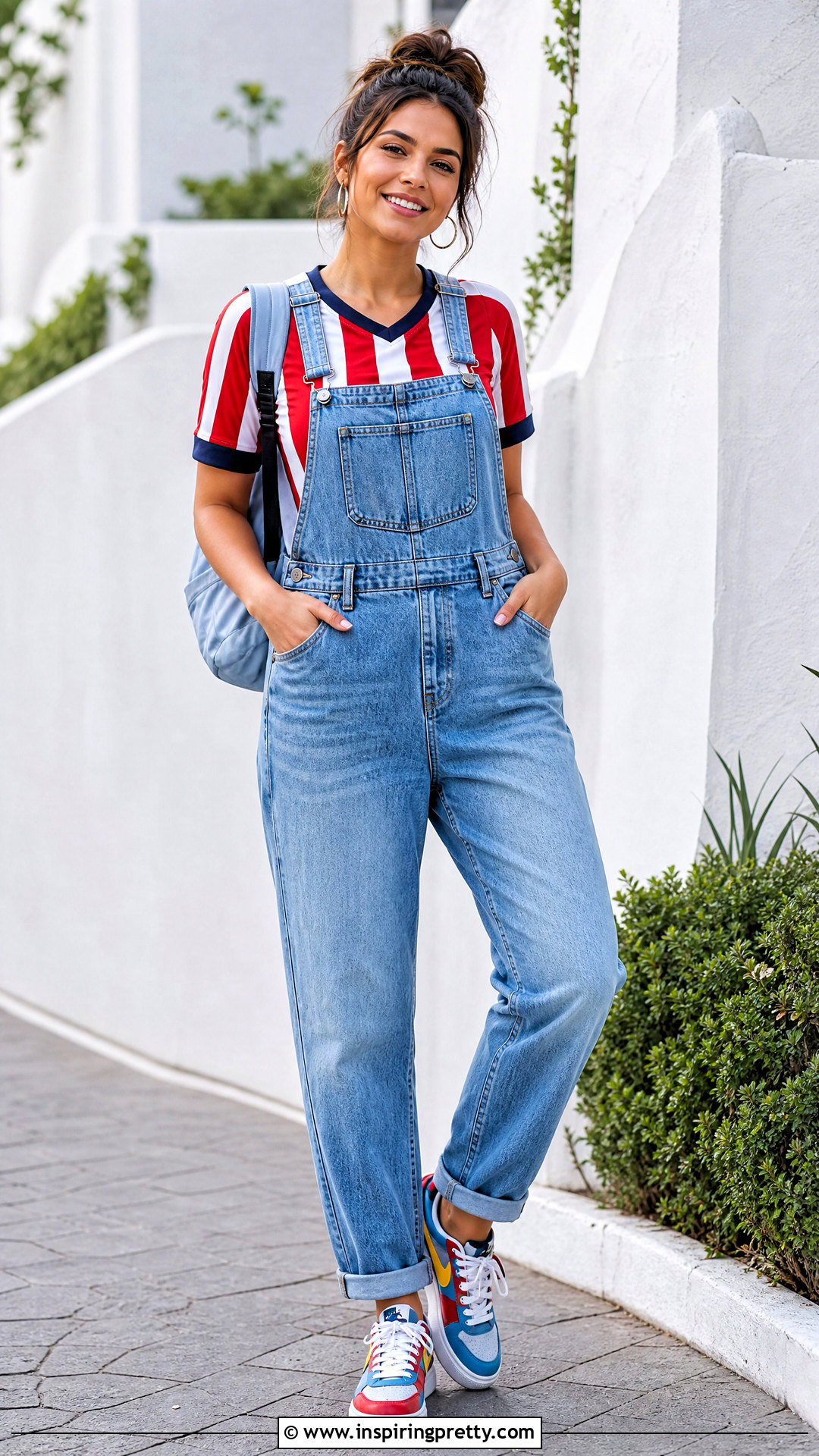 Jersey Top With Denim Overalls - 50 jersey top outfit ideas