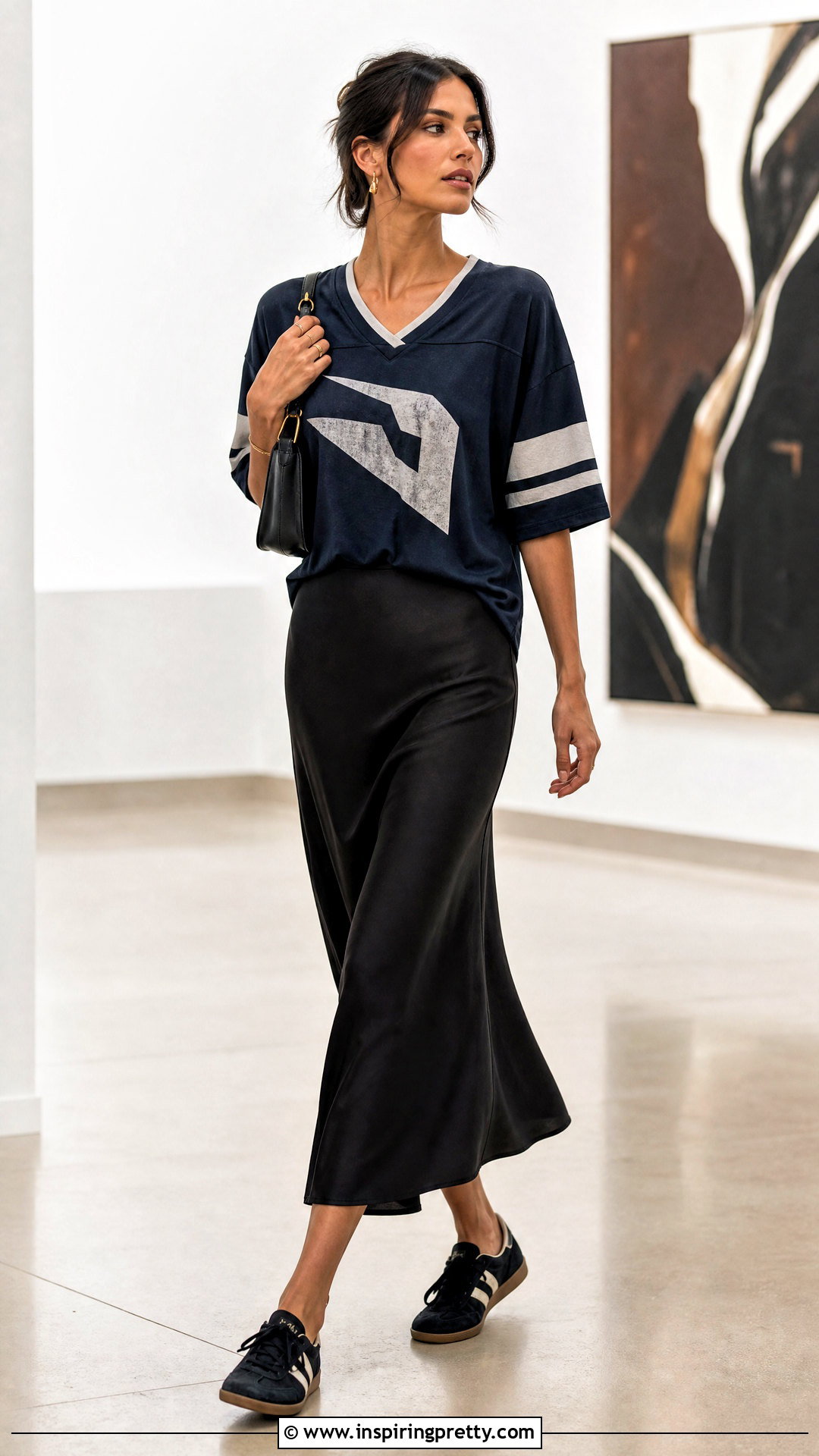 Jersey Top With Satin Midi Skirt - 50 jersey top outfit ideas