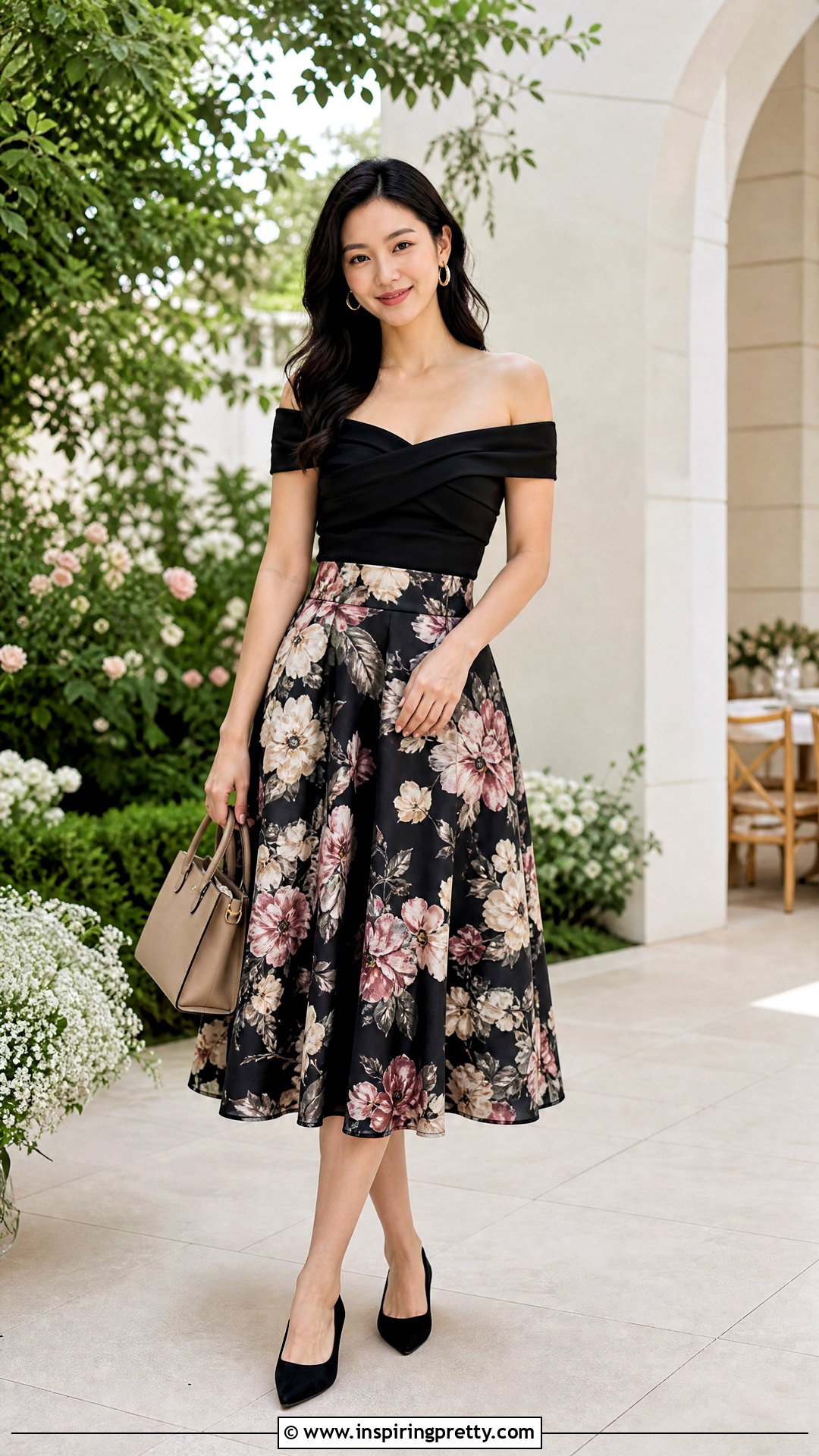 Jess Off Shoulder Top With Printed Midi Skirt - 20 Jess Off Shoulder Top outfit ideas