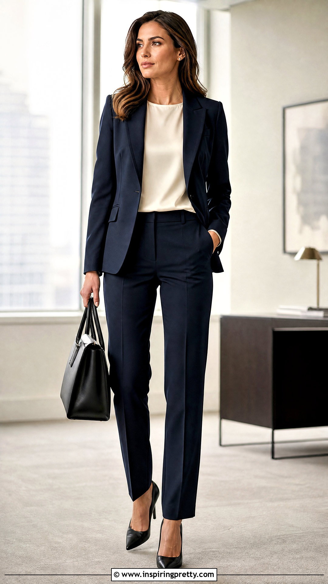 Jewel Neck Shell Top With Suit Trousers - 50 elegant tops for women