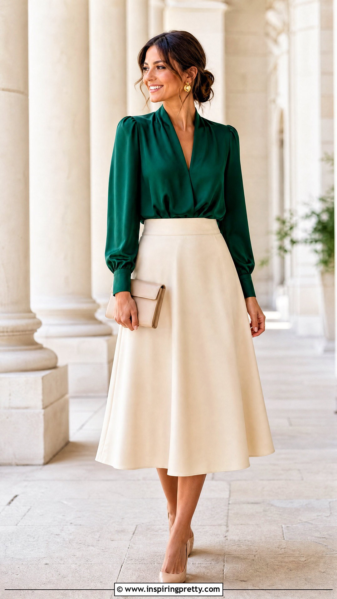 Jewel Tone Blouse With Ivory Skirt - 50 fancy tops outfit ideas