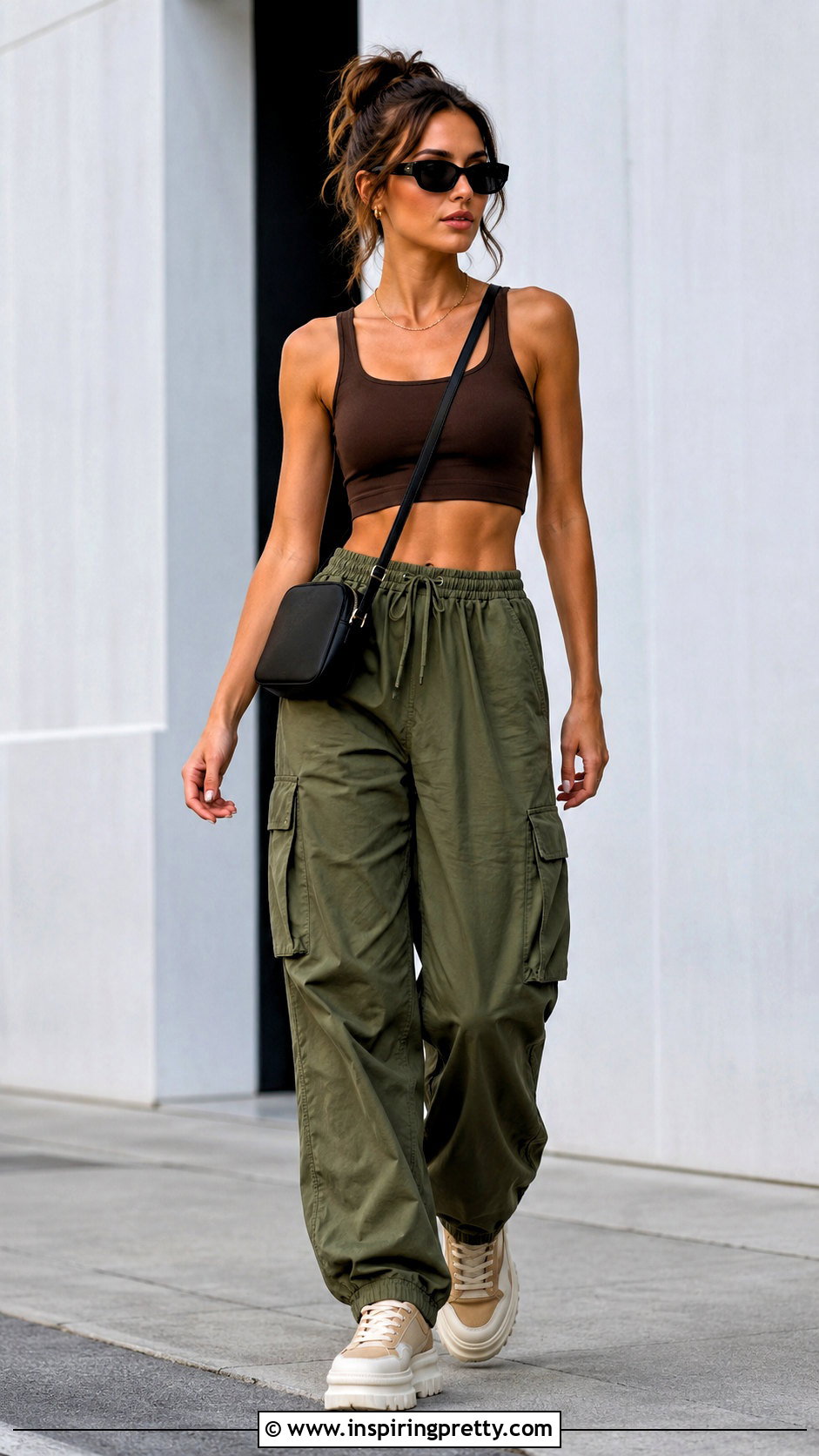 Joah Brown Crop Top With Cargo Pants - 20 Joah Brown Crop Top outfit ideas