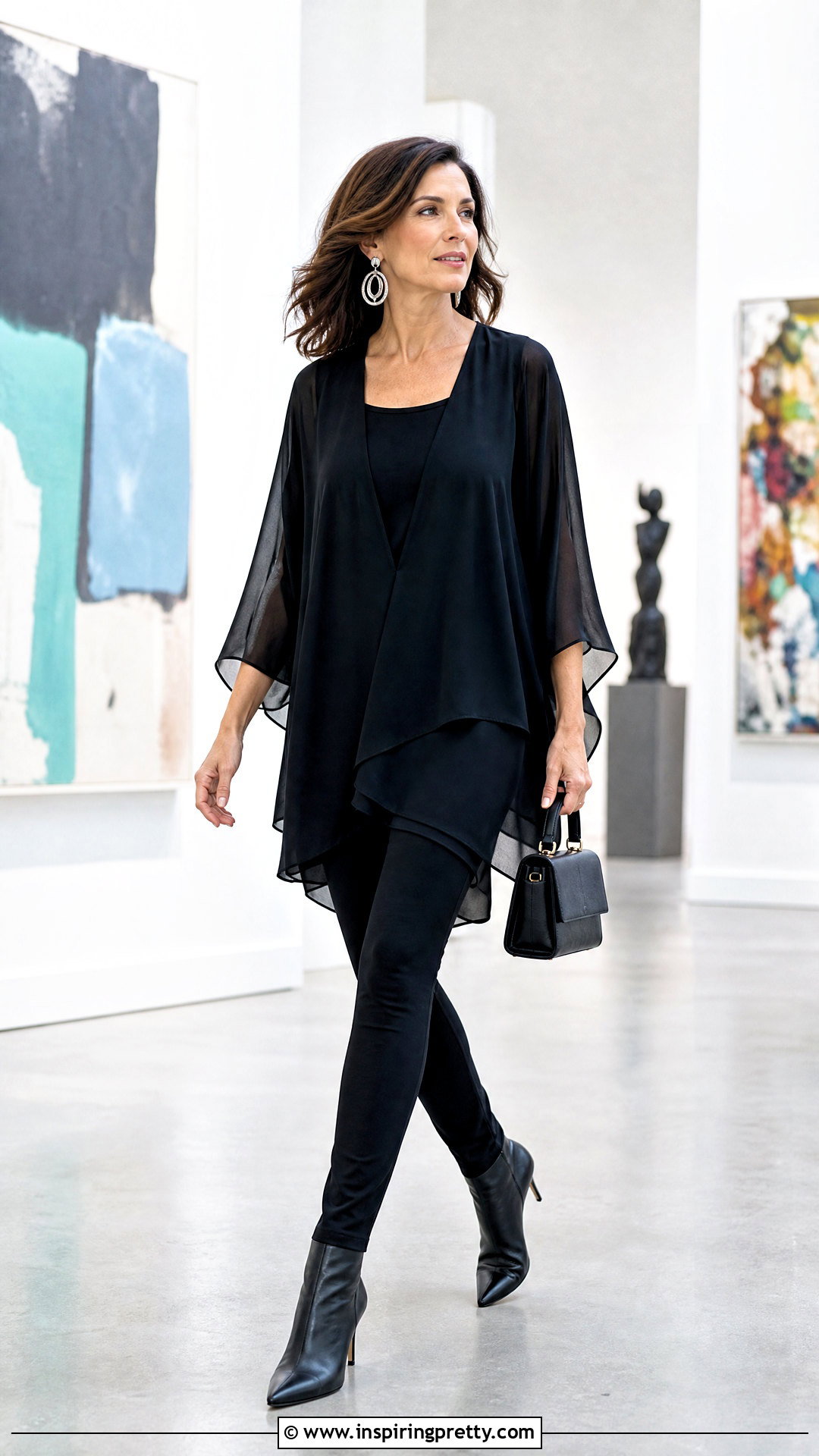 Joan Vass Chiffon Tunic With Black Leggings - 20 joan vass tops outfit ideas