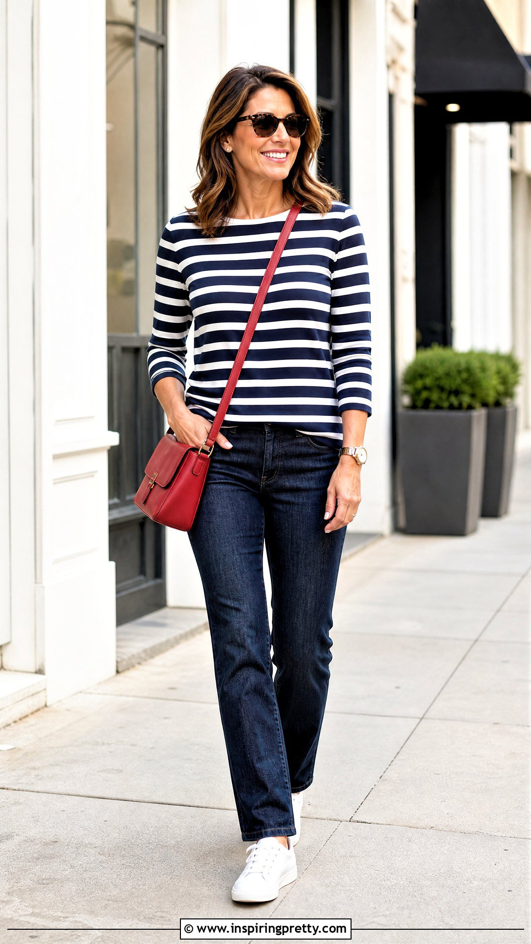 Joan Vass Striped Top With Straight Leg Jeans - 20 joan vass tops outfit ideas